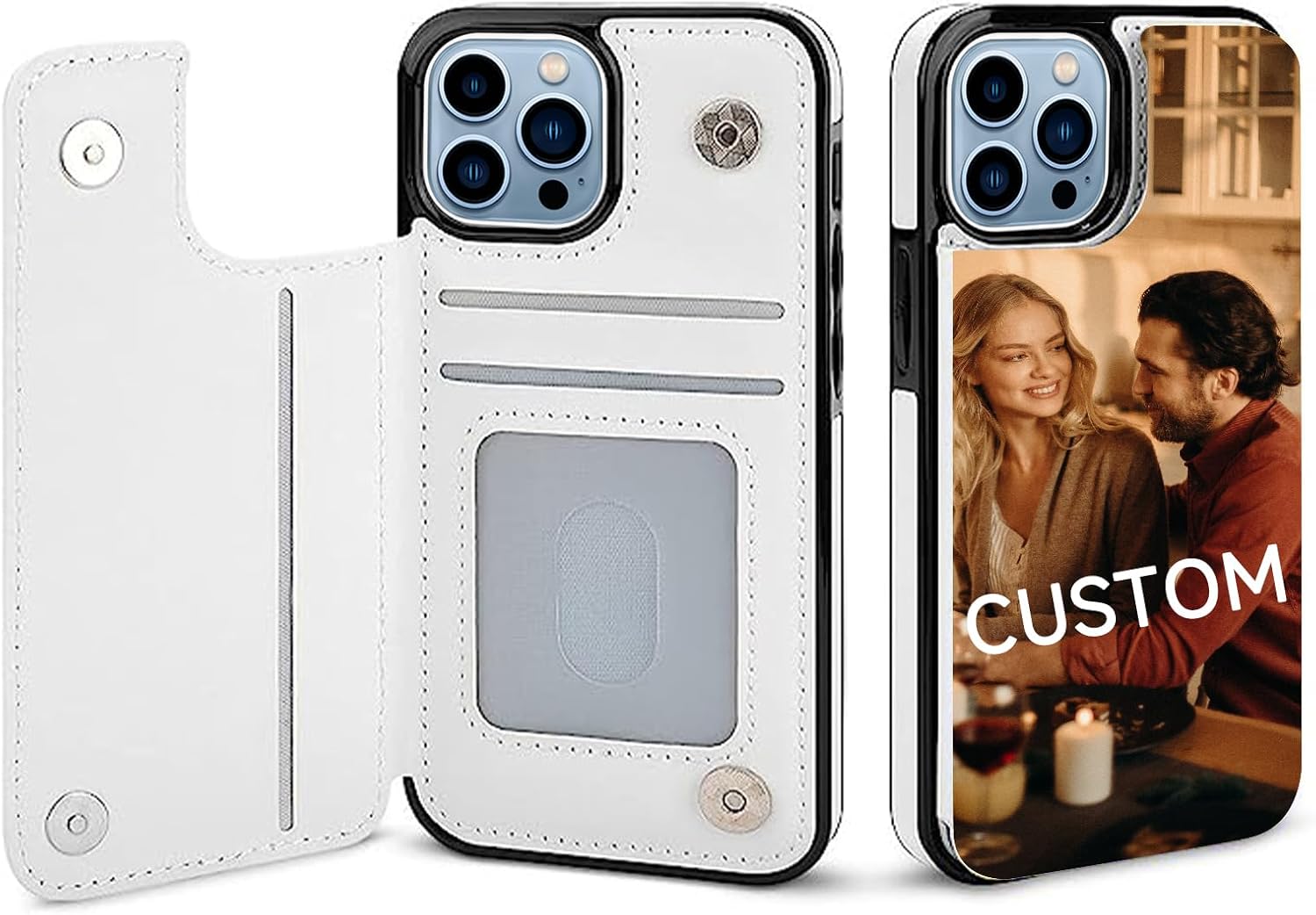 Funda tipo cartera personalizada para iPhone X, Xr, XS, 11 12 13 14 15 Pro Max, SE 2022SE, soporte elegante personalizado para teléfono con ranuras