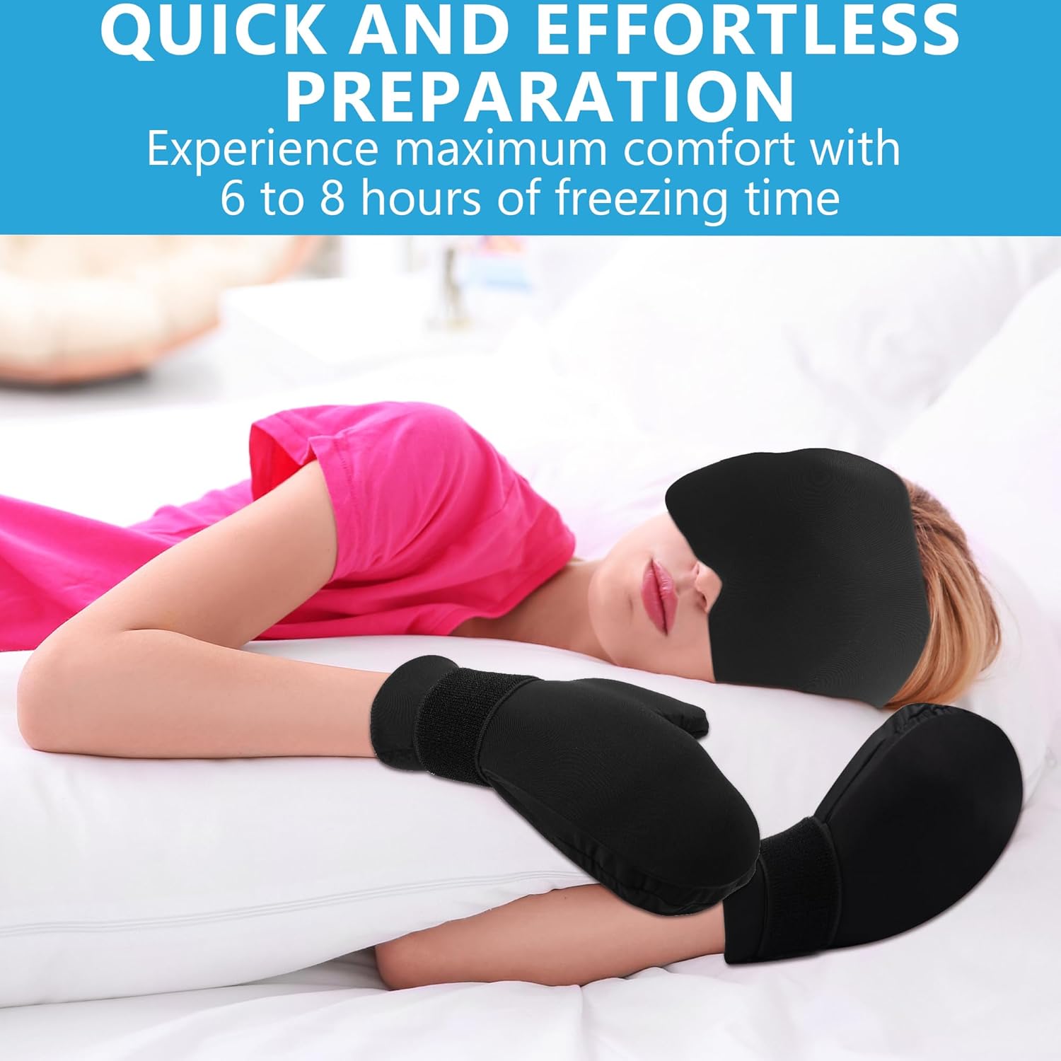 Tilcare – Kit de terapia de frío  Calcetines de gel reutilizables para pies de hielo, gorra fría y guantes de hielo para neuropatía por