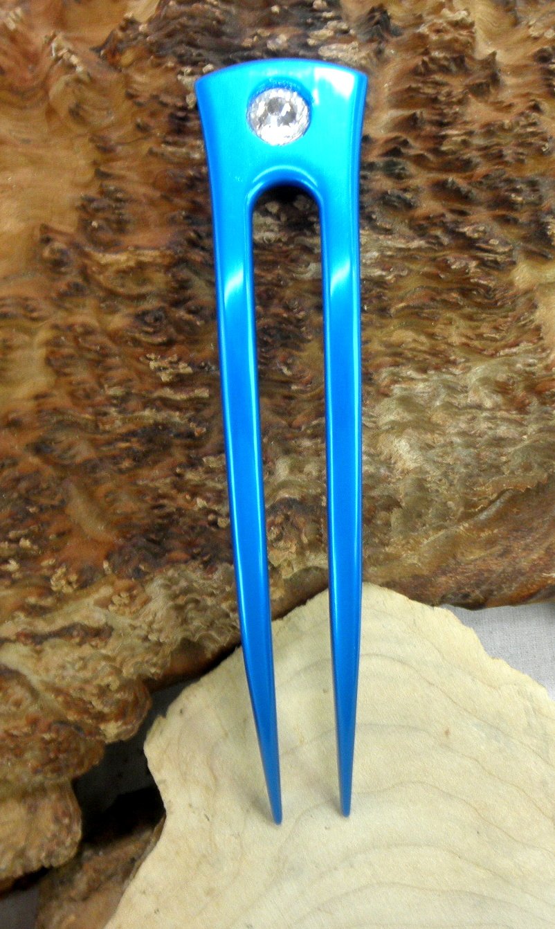Jwl aluminio anodizado Dos Prong Curved 6″ Tenedores de pelo irrompible impermeable Pick Pic Pin Tenedor  Hawaiian Style, Agua (Aqua)