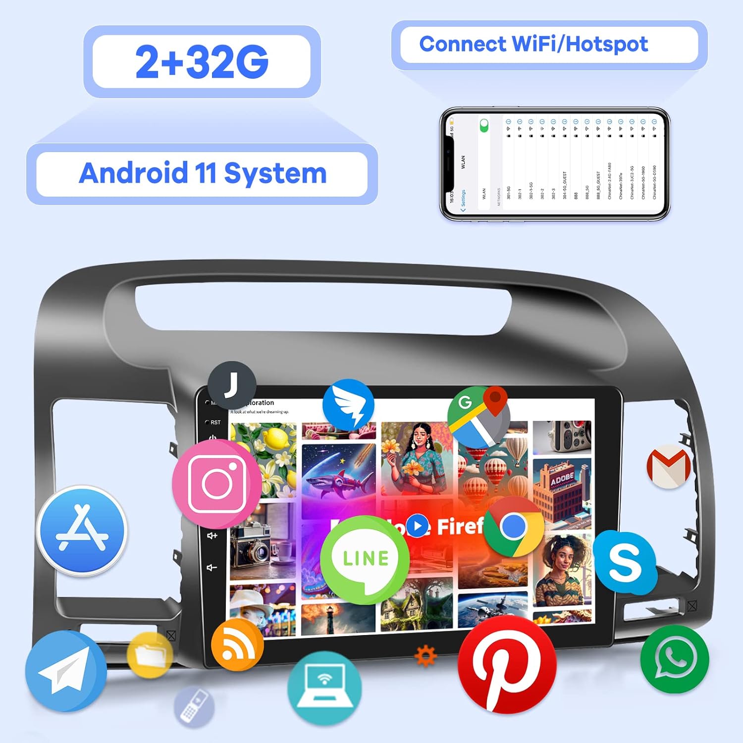 2G+32G Radio de coche para Toyota Camry 2000 2001 2002 2003 2004 2005 2006, 9 pulgadas Android 11 pantalla táctil estéreo, CarplayAndroid AutoMirror