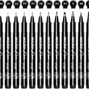 Juego de 12 bolígrafos negros de tinta de punta fina, tinta archival impermeable, para bocetos, letras de pincel, ilustración de artista, dibujo Juego de 12 bolígrafos negros de tinta de punta fina, tinta archival impermeable, para bocetos, letras de pincel, ilustración de artista, dibujo