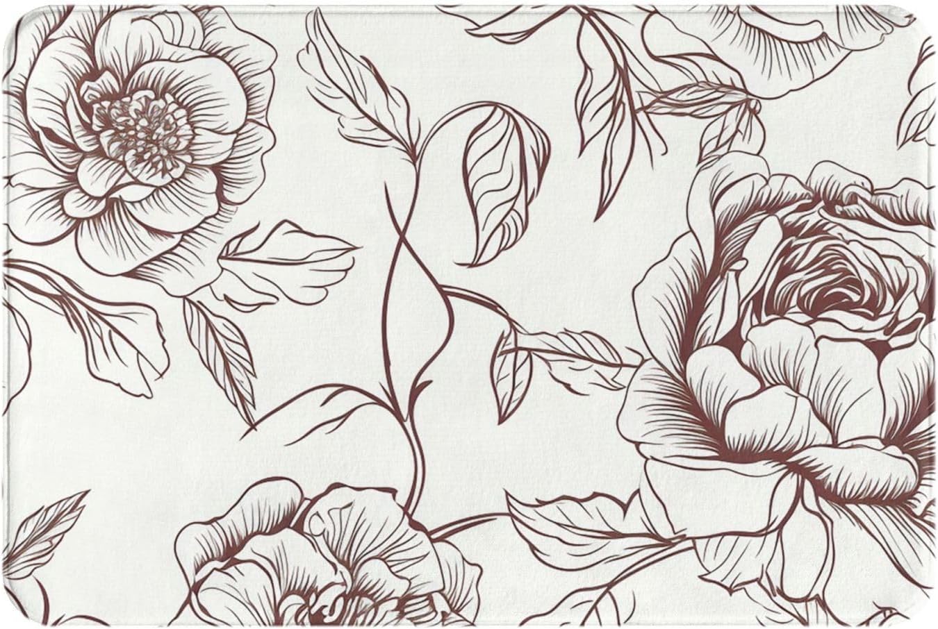 Alfombra de baño de microfibra absorbente con estampado floral de rosas y rosas, tapete de baño de franela con parte trasera de goma, tapete