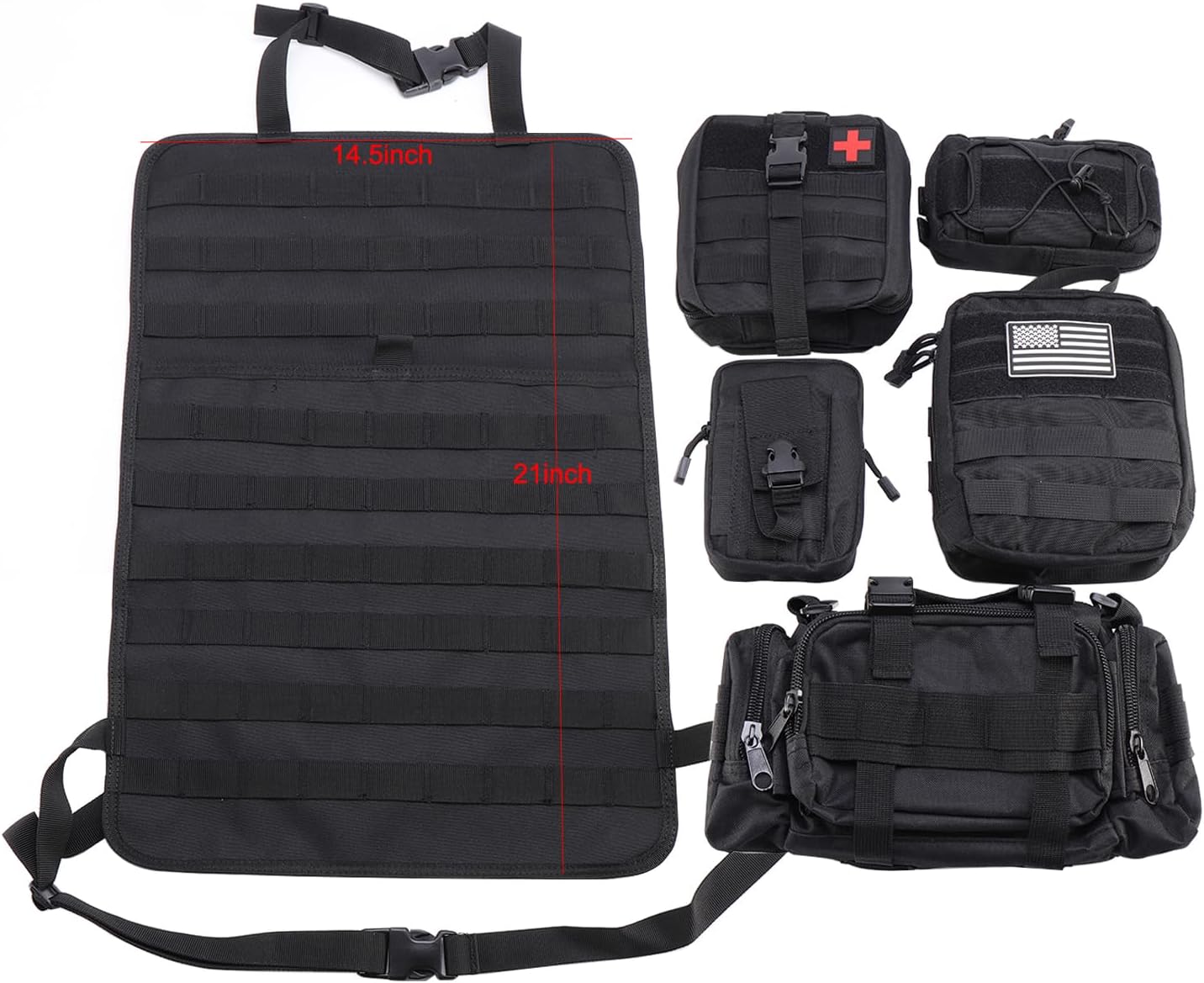Organizador táctico para respaldo de asiento con 5 bolsas Molle desmontables Universal para asiento de coche, organizador de respaldo de asiento