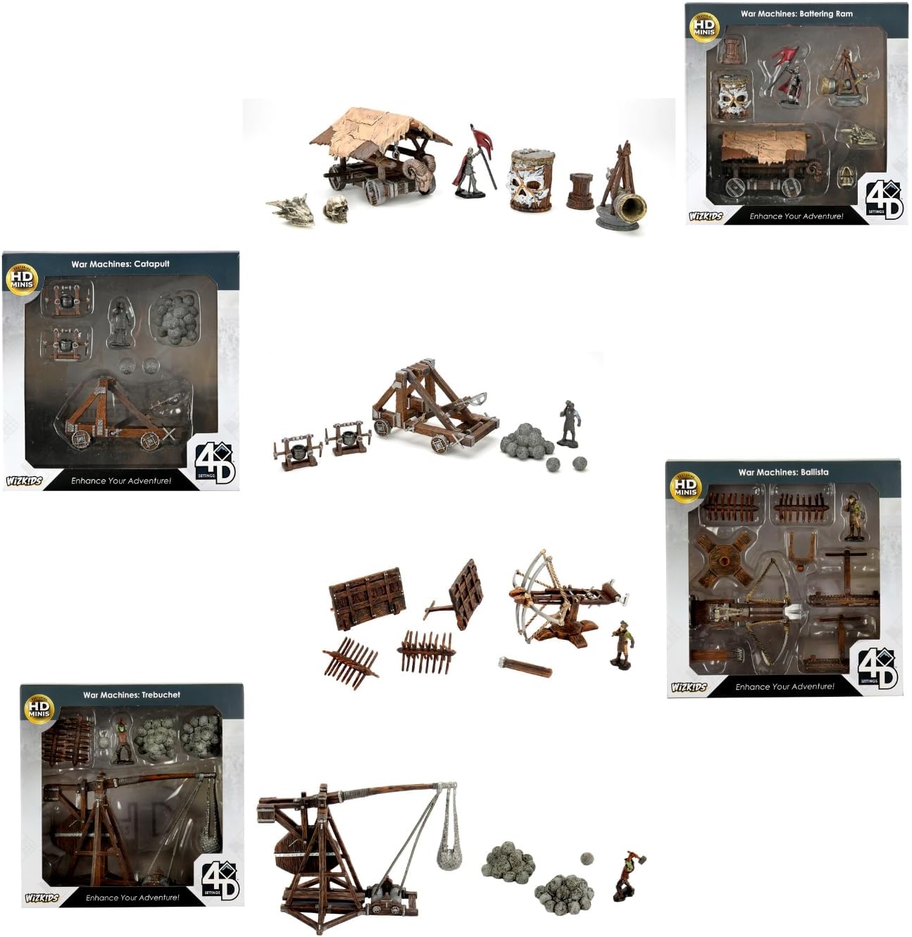 WizKids Ajustes 4D  Paquete de asedio  Compatible con azulejos Warlock  Trebuchet, Ballista, Catapult, Battering Ram  Mejora el juego de rol de mesa