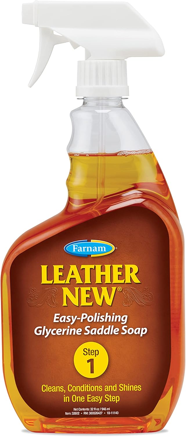 Farnam Leather New Easy Pulishing – Jabón de glicerina y limpiador de sillín de cuero, protege y conserva el cuero, limpia, acondiciona y pule, 32
