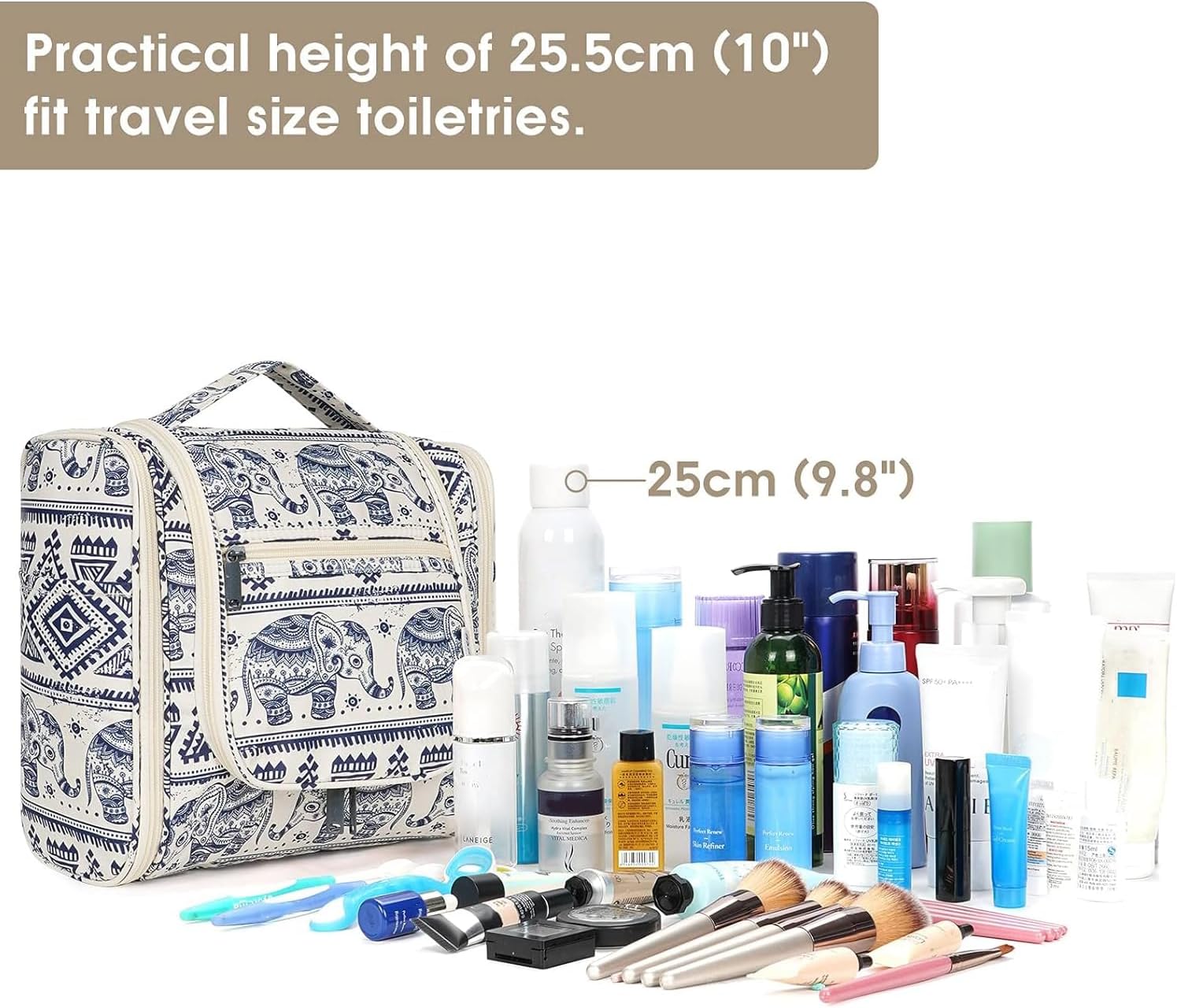 Narwey Neceser de viaje colgante organizador de maquillaje cosmético para mujeres y hombres, B-elefante