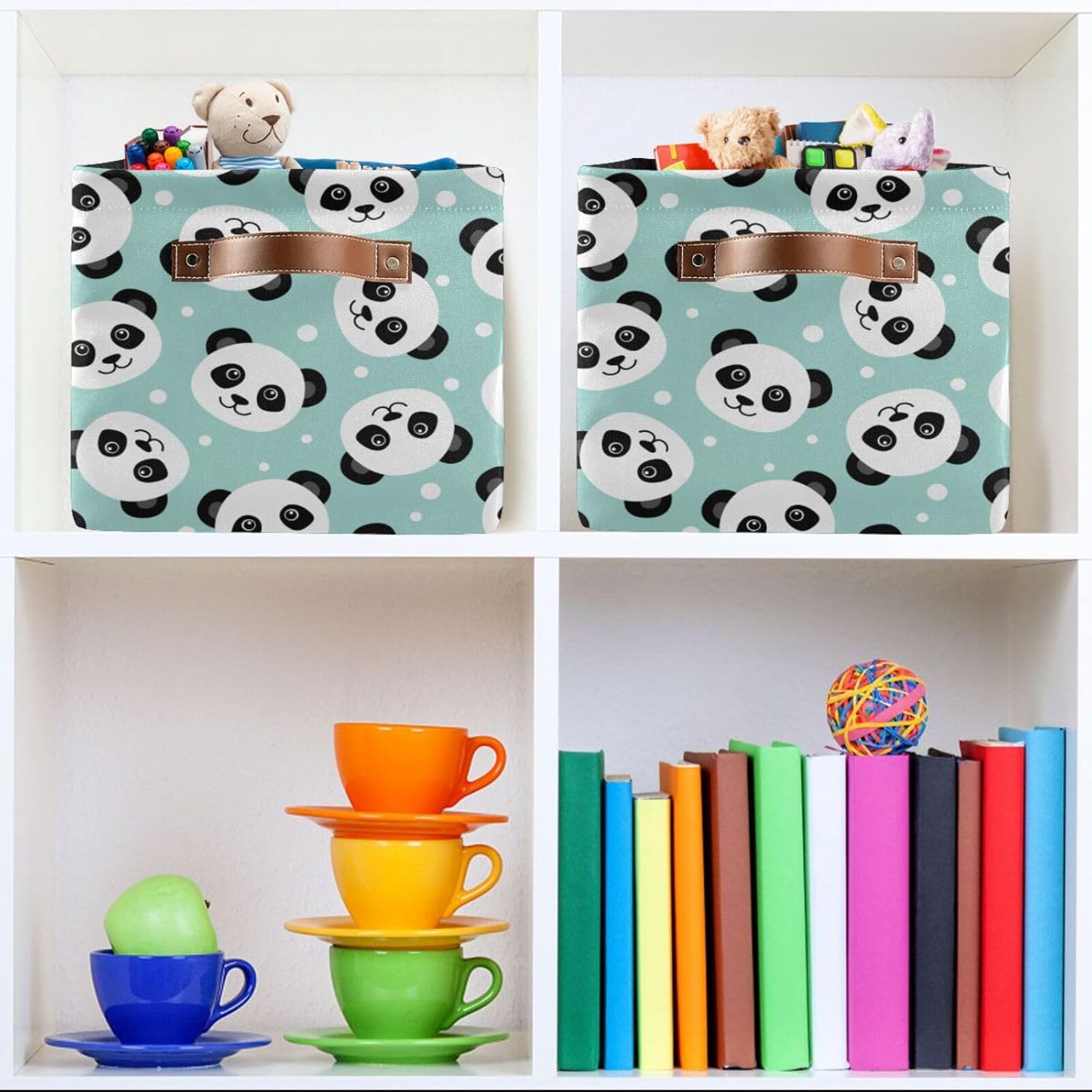 Cesta de almacenamiento plegable con diseño de panda de dibujos animados, cubos de almacenamiento, caja de juguetes, cesta de ropa de tela, cestas