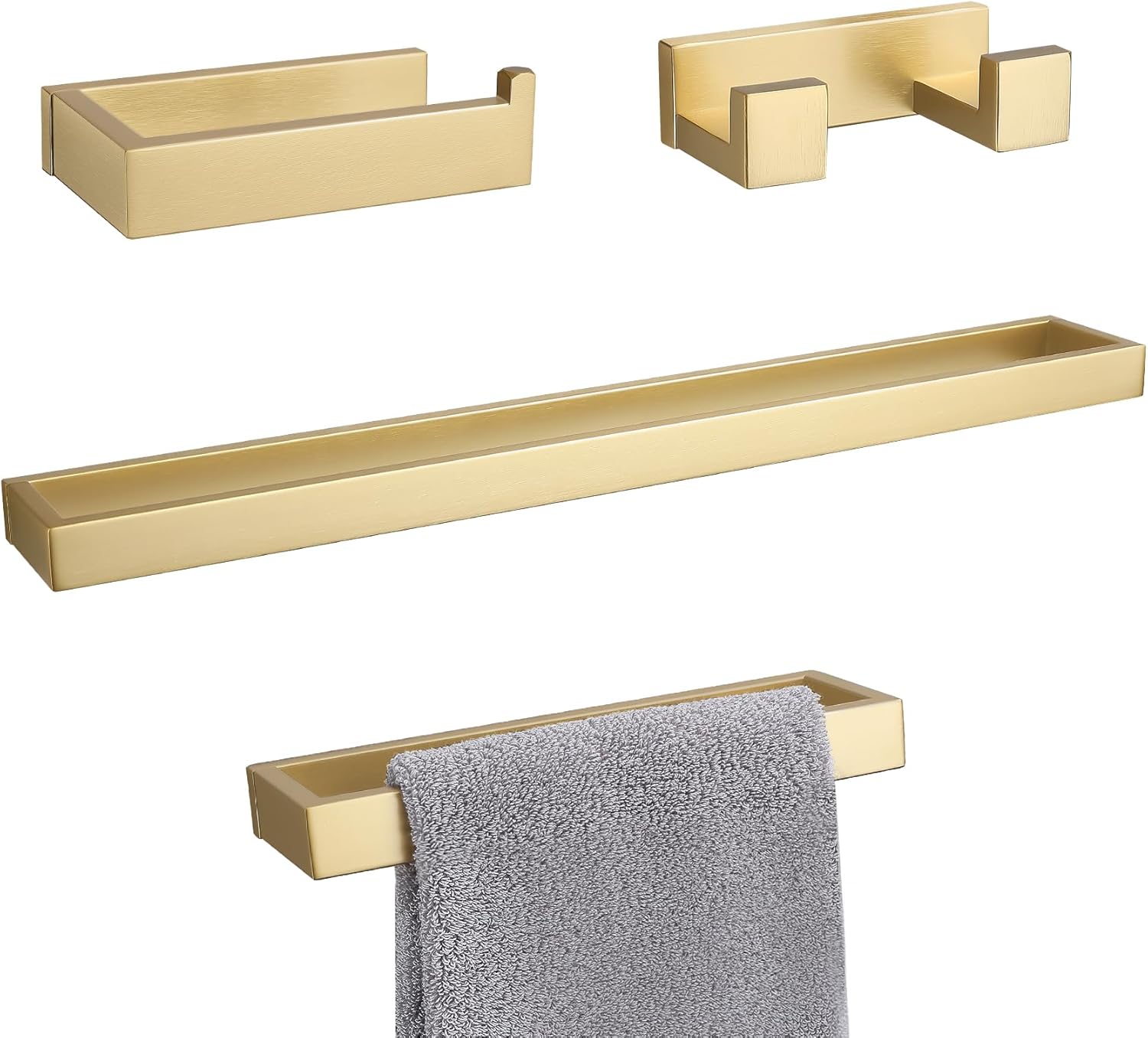 Lairuier Juego de accesorios de baño, juego de accesorios de baño de 4 piezas de oro cepillado, incluye toallero, soporte para toallas, soporte para