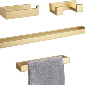 Lairuier Juego de accesorios de baño, juego de accesorios de baño de 4 piezas de oro cepillado, incluye toallero, soporte para toallas, soporte para Lairuier Juego de accesorios de baño, juego de accesorios de baño de 4 piezas de oro cepillado, incluye toallero, soporte para toallas, soporte para