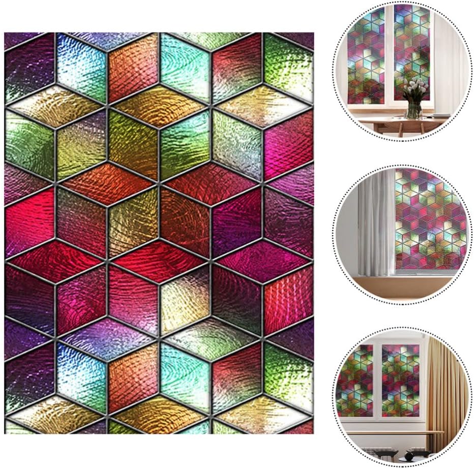 HOMSFOU Calcomanías estáticas para ventana de ventana, calcomanías de ventana de vitrales, adhesivos estáticos de vinilo 3D para ventana, ventana