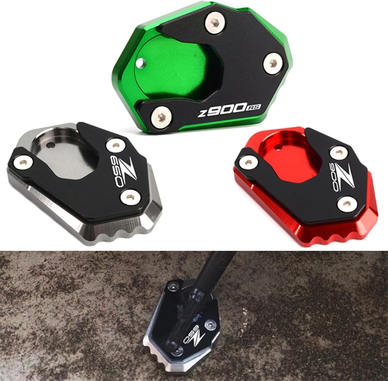 Extensión de soporte lateral de motocicleta de aluminio CNC para Kawasaki Z 650 900 Z900 RS SE Z650 Z900RS 2017-2022 (color rojo-Z900)