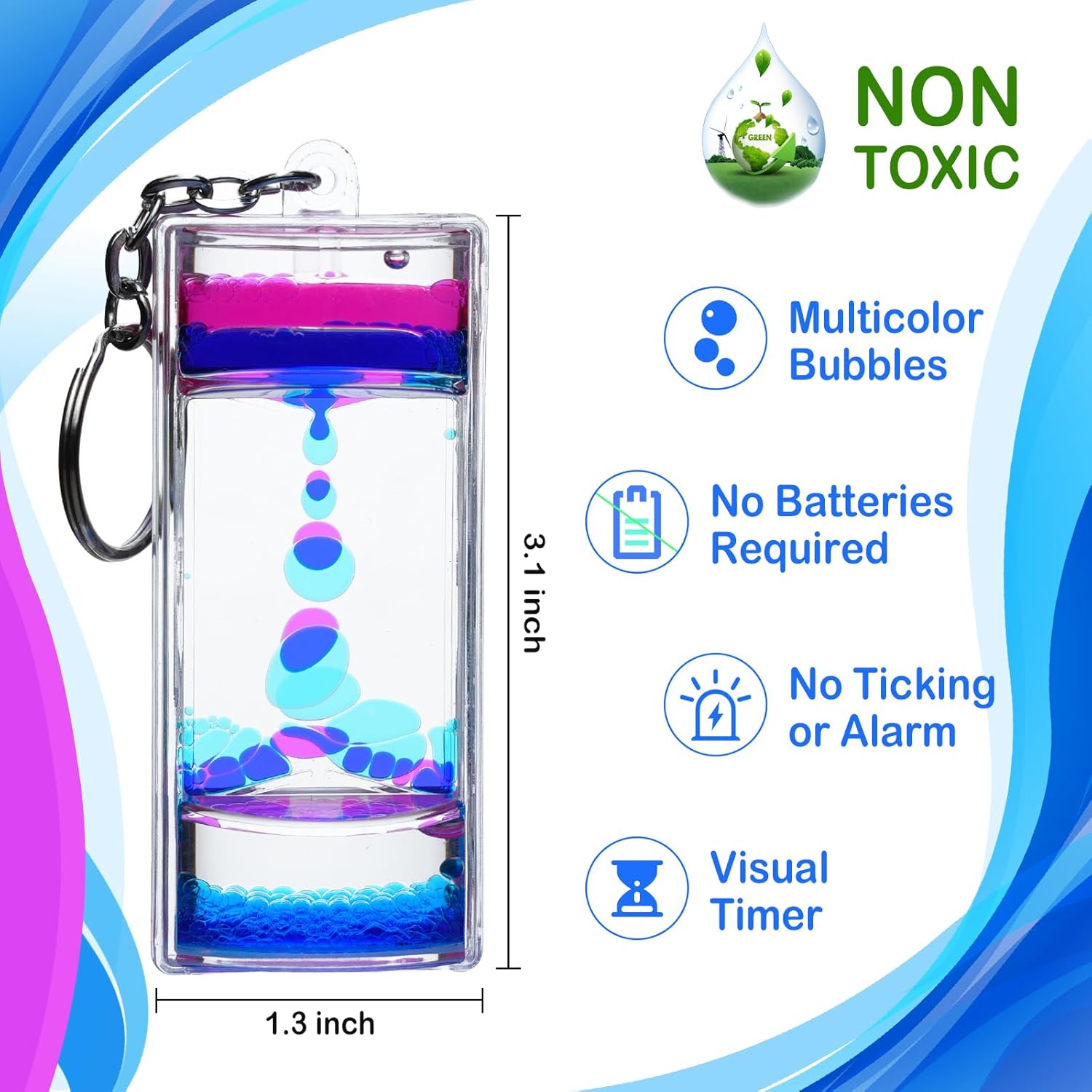 YUE MOTION Llavero con burbujas de movimiento líquido, juguetes sensoriales fascinantes, temporizador líquido para aliviar el estrés, juguetes