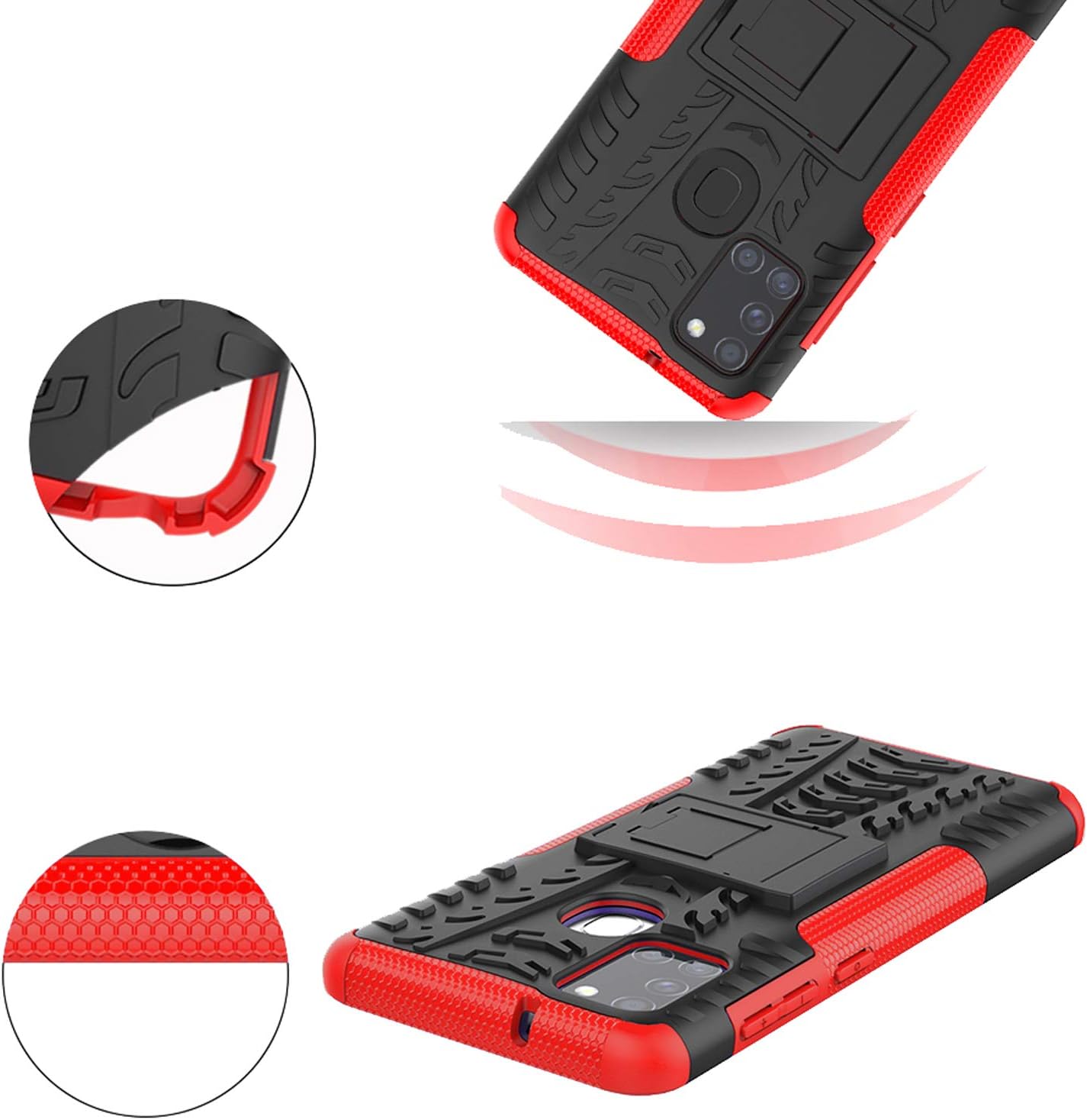 Funda para teléfono Samsung Galaxy A21S con protector de pantalla de vidrio templado y soporte, accesorios de protección híbrida dura, resistente,