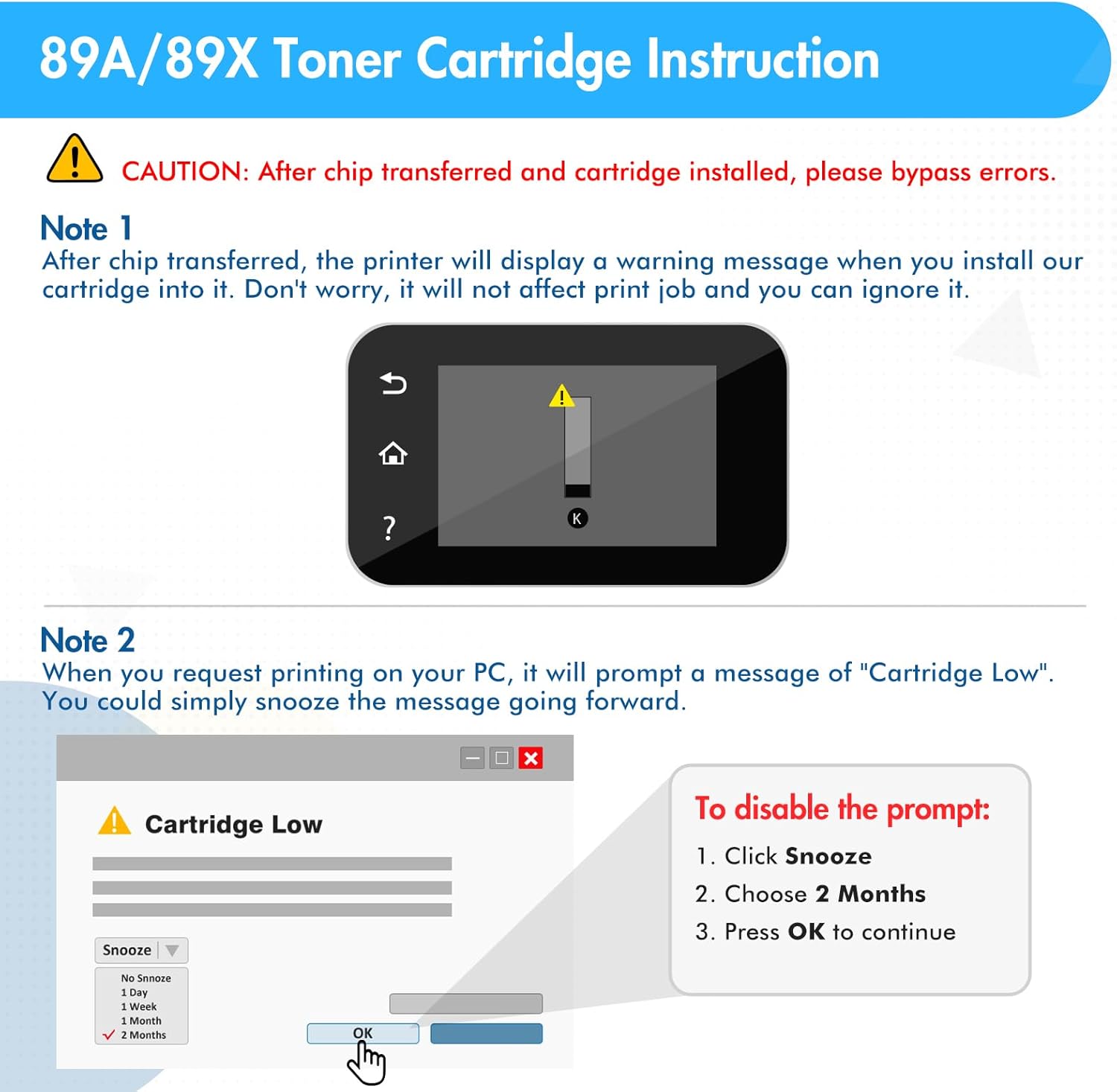 CF289A 89A Cartucho de tóner negro, 2 paquetes de repuesto para HP 89A 89X CF289A CF289X para HP Enterprise M507 M507n M507dn M507x MFP M528dn M528f