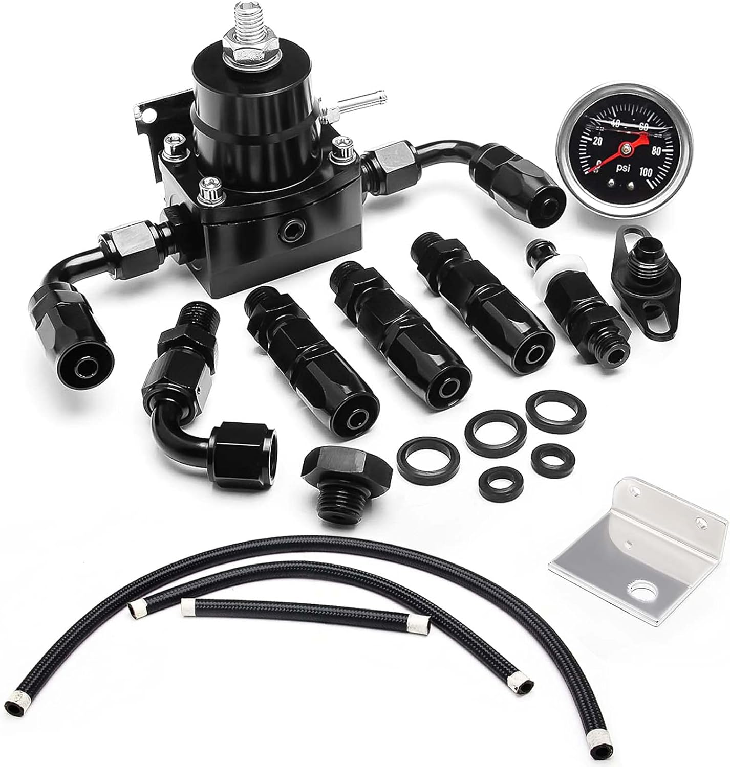 EFI Kit de regulador de presión de combustible con retorno de derivación 0-100psi Manómetro AN6-6AN Kit de conectores de manguera de manguera de