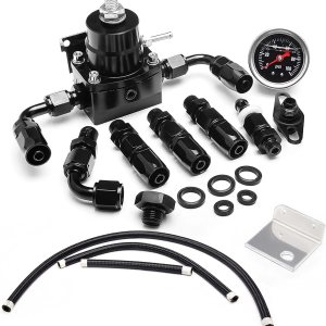 EFI Kit de regulador de presión de combustible con retorno de derivación 0-100psi Manómetro AN6-6AN Kit de conectores de manguera de manguera de EFI Kit de regulador de presión de combustible con retorno de derivación 0-100psi Manómetro AN6-6AN Kit de conectores de manguera de manguera de