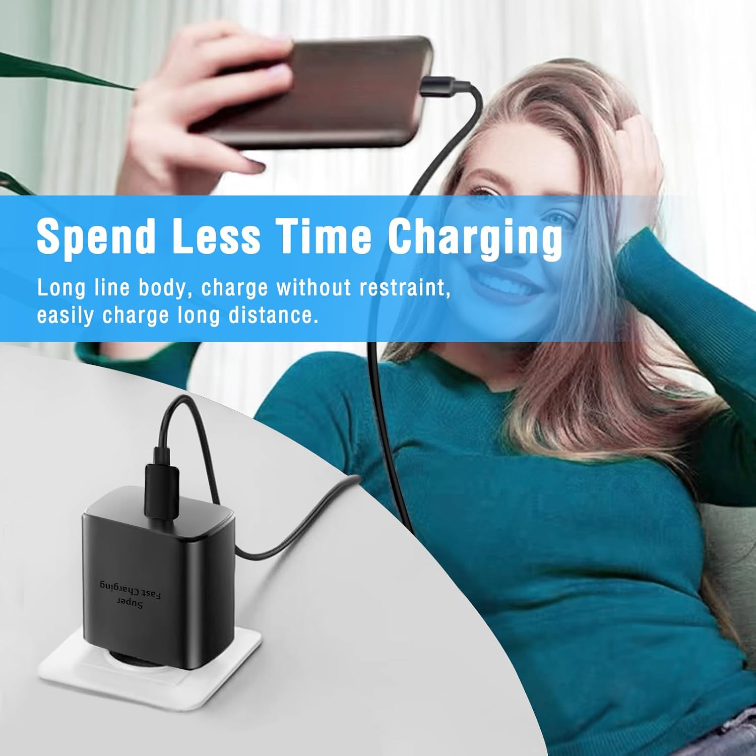 Cargador súper rápido de 45 W, cargador de teléfono Android USB C de carga rápida tipo C con cable de 5 pies para Samsung Galaxy S24 S23 S21 S20