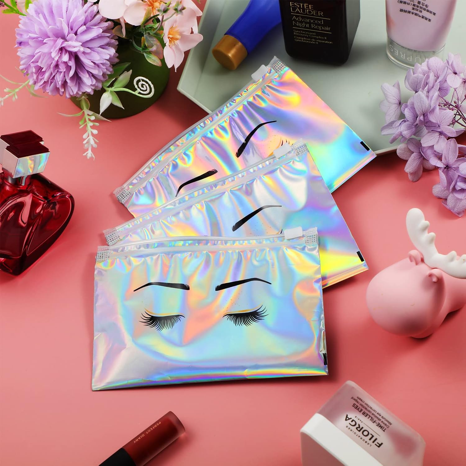 Kajaia 60 bolsas de cuidado posventa de pestañas, bolsas de cosméticos para pestañas, bolsas vacías de maquillaje para pestañas, bolsas con