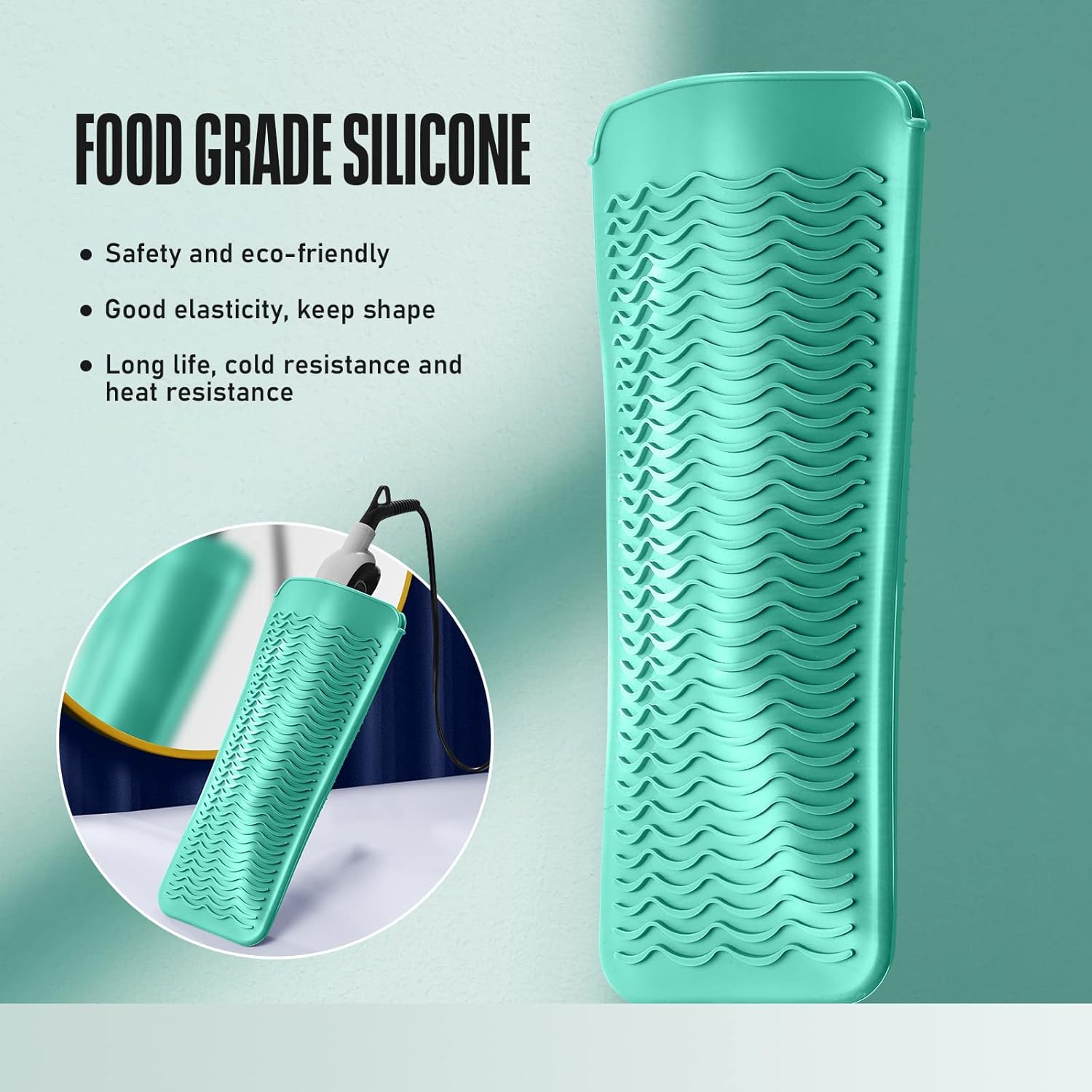 Bolsa de silicona resistente al calor para alisador de cabello, plancha plana, rizador, herramientas de cabello caliente (verde menta, paquete de 2)