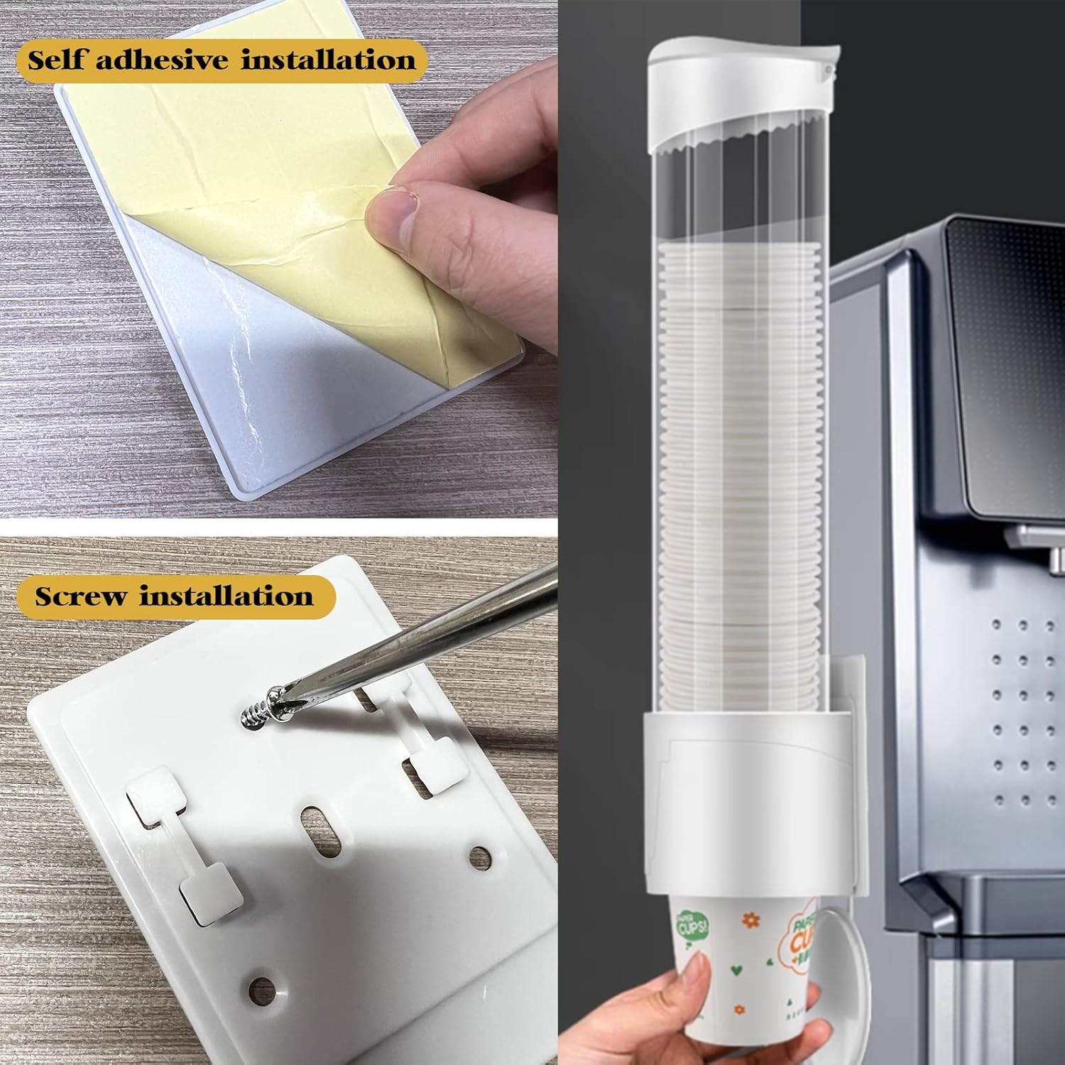 Dispensador de vasos de papel desechable, dispensador de tazas para tazas de cono o fondo plano de 5 onzas a 7 onzas, dispensador de tazas de