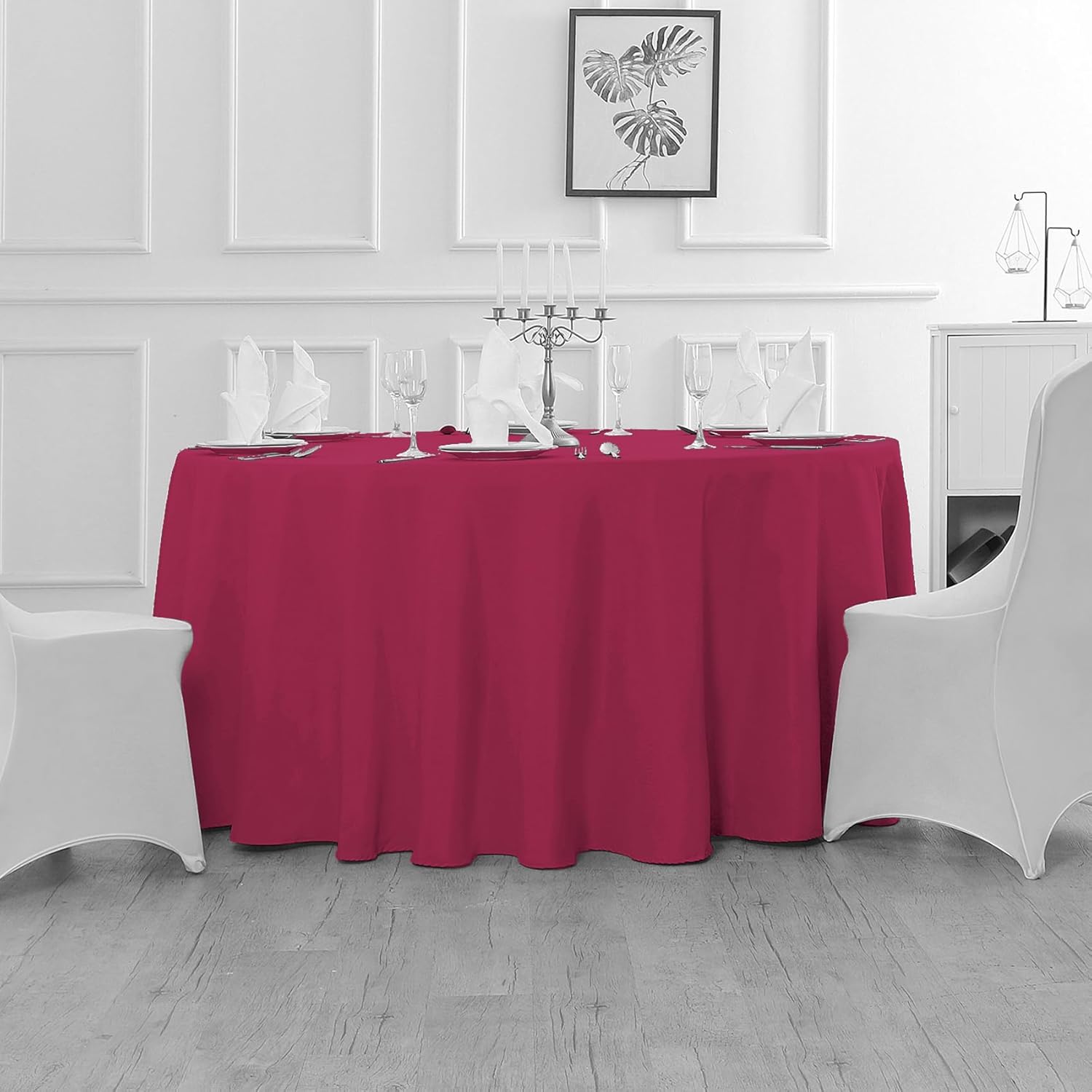 Mantel redondo de 60 pulgadas de poliéster, lavable, mantel decorativo para bodas, fiestas, comedor, banquetes (60 pulgadas, borgoña)