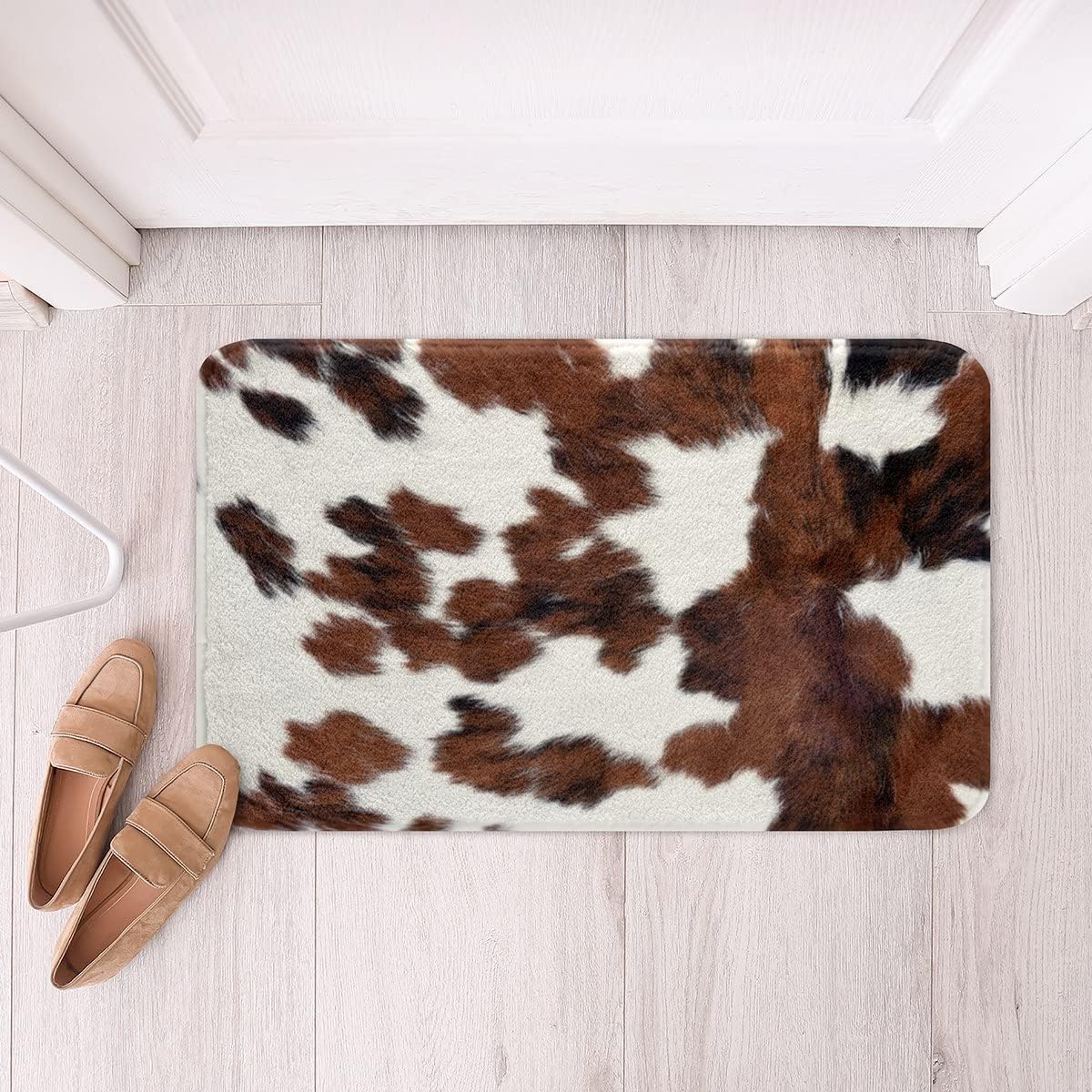 Erosebridal Alfombra de piel de vaca sintética, bonito tapete de baño con estampado de vaca marrón, tapete de baño con patrón de piel de animal para