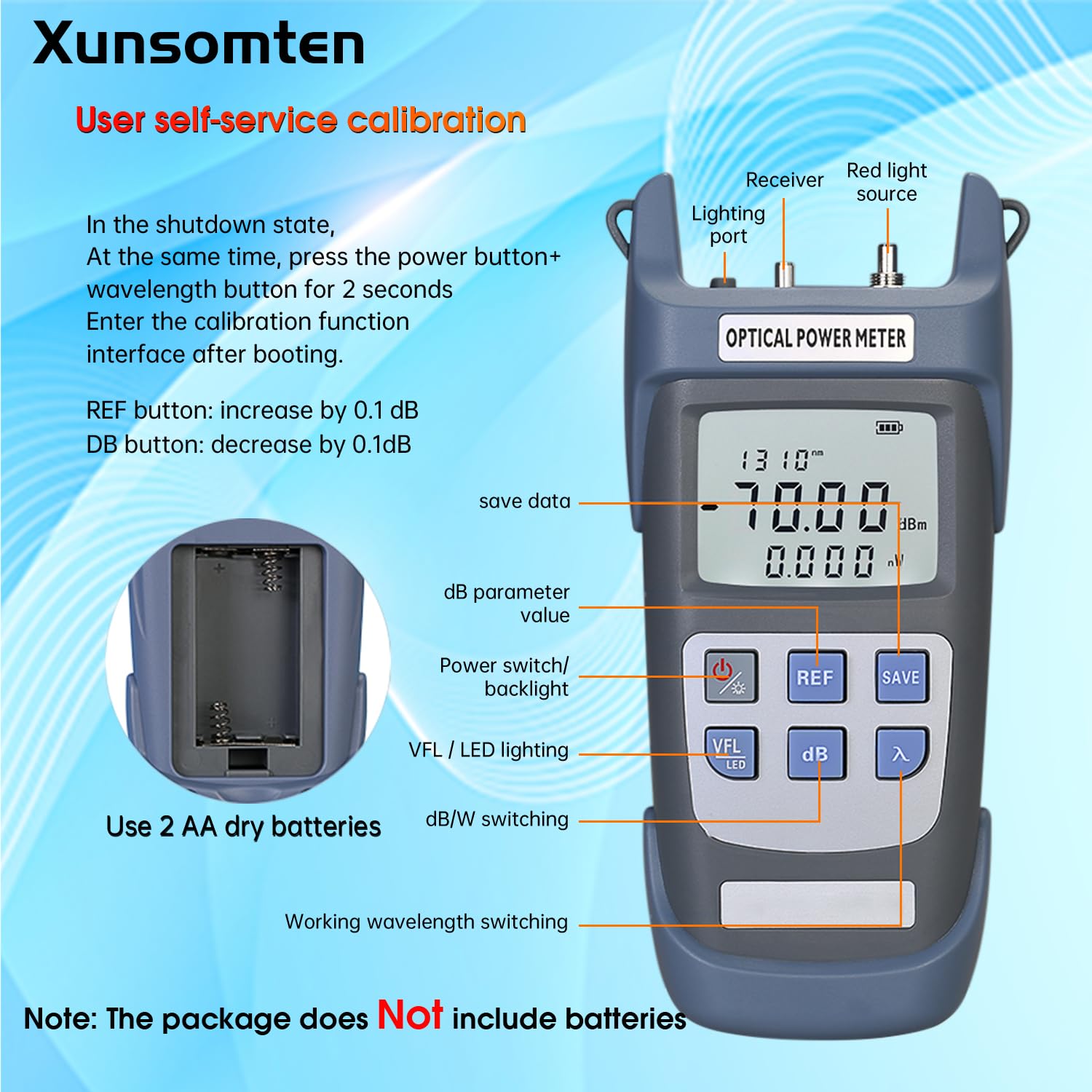 Xunsomten – Probador de fibra óptica 3 en 1 función Medidor de potencia óptica portátil (FCSCST) y localizador de fallas visuales VFL de 10 mw e