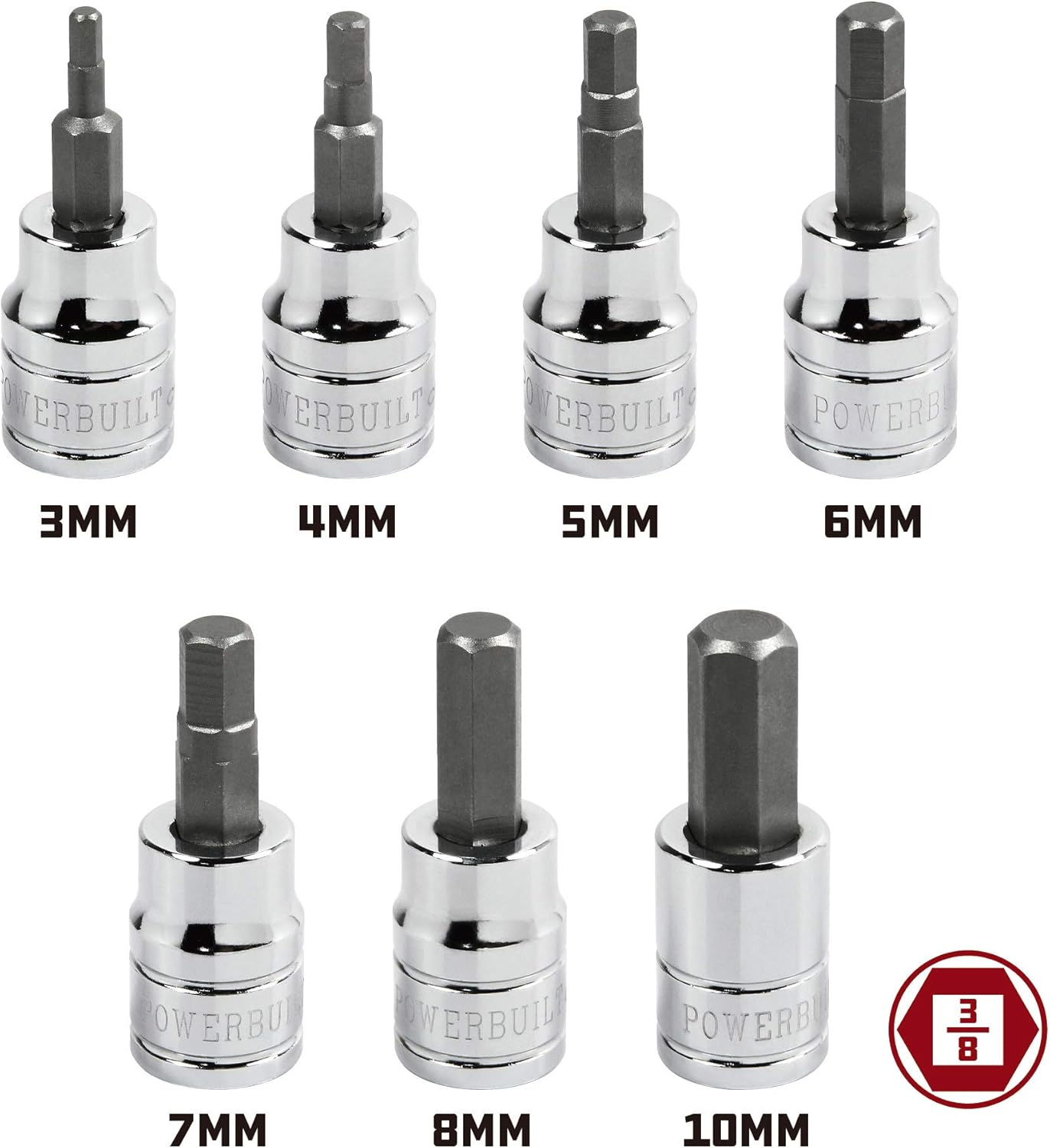 Powerbuilt Juego de llaves hexagonales métricas de 7 piezas de 38 pulgadas, incluye soporte de herramientas de almacenamiento colgante de 3 a 0.315