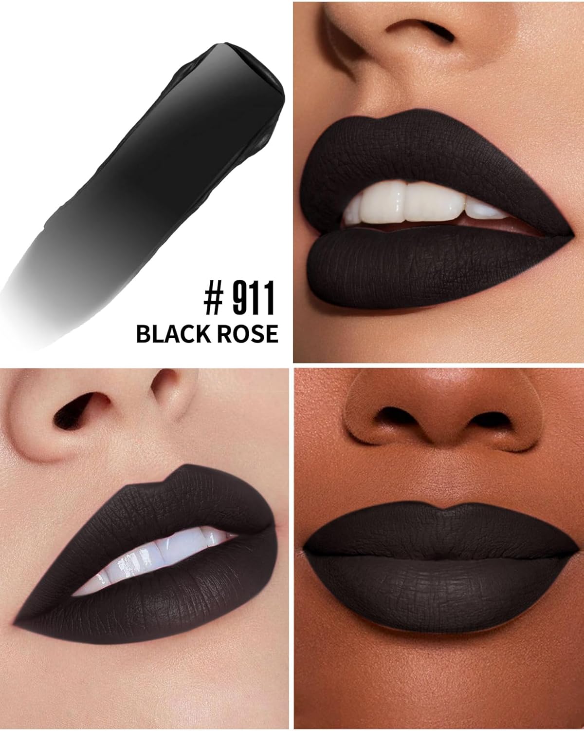 HANLADY Lápiz labial negro mate, negro oscuro, lápiz labial líquido de larga duración para mujeres, a prueba de manchas, manchas de labios sin
