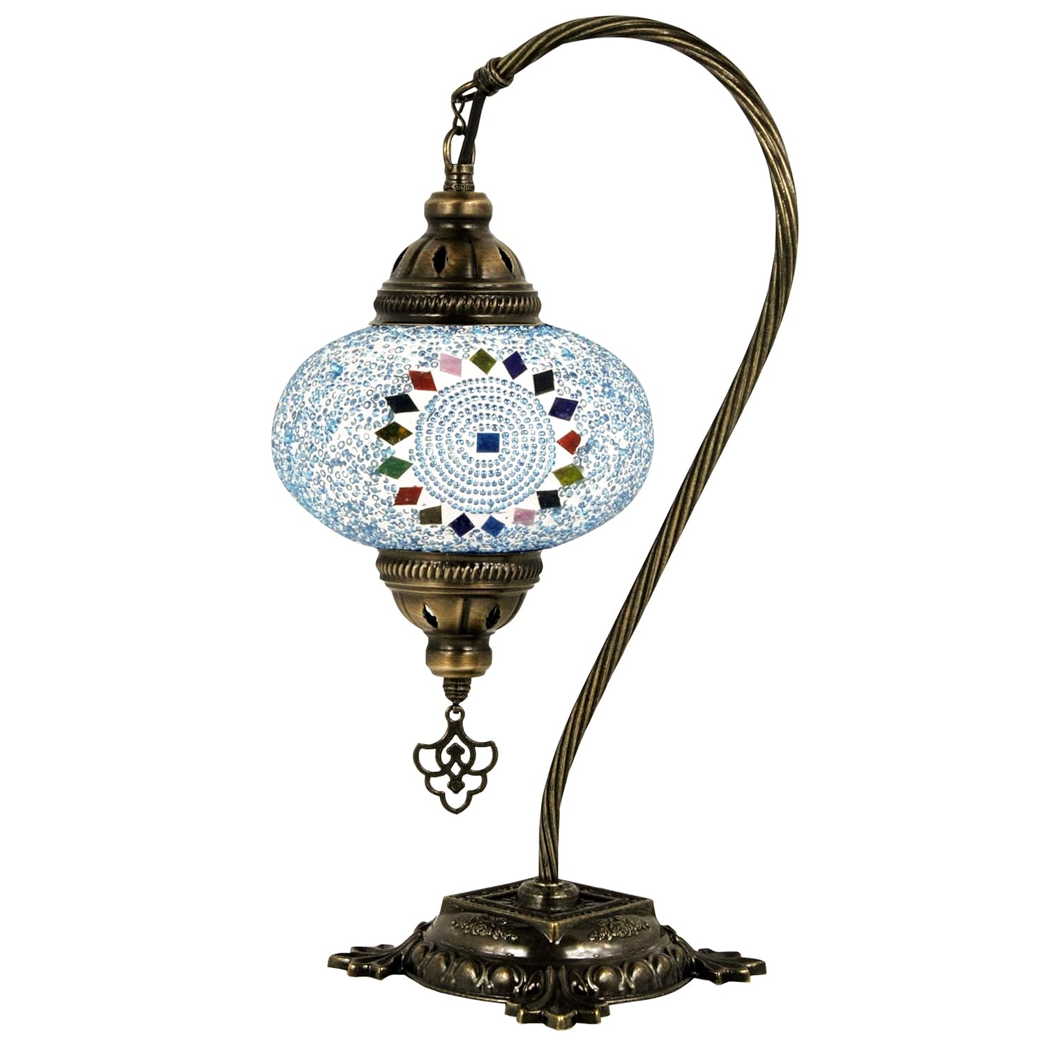 Mosland Home Turkish Lamp Mosaic Table Lamps  Turkish Moroccan Lamp with Bronze Base  Handmade Swan Neck Tiffany Night Lamp  Mosaic Glass Bedside