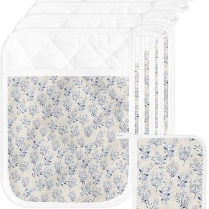 Elegant Flower 4Pcs Pot Holders for Kitchen,Non Slip & Heat Insulation Terry Cloth Potholder Set with Pocket,Thick Hot Pad Oven Mitts Trivet Coaster Elegant Flower 4Pcs Pot Holders for Kitchen,Non Slip & Heat Insulation Terry Cloth Potholder Set with Pocket,Thick Hot Pad Oven Mitts Trivet Coaster