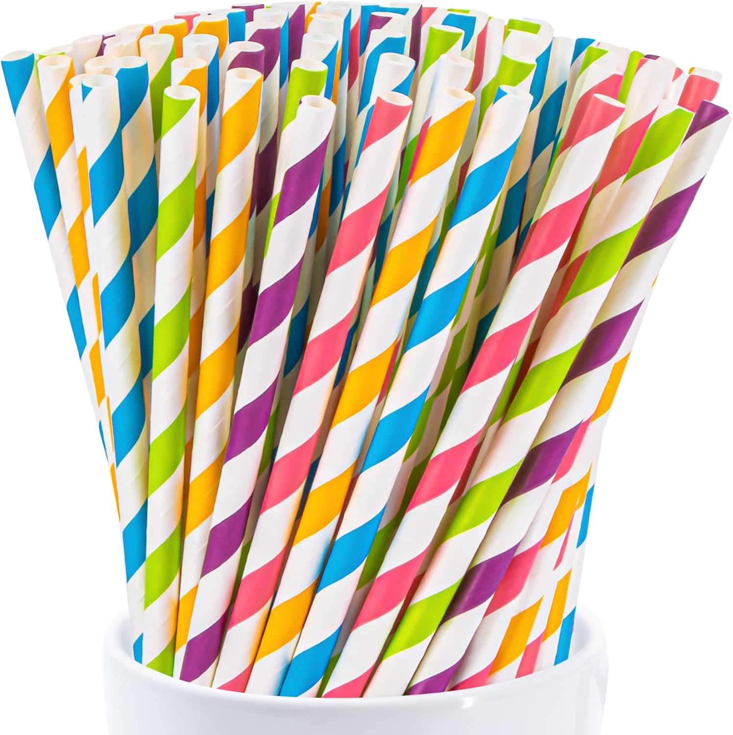 125 popotes desechables a rayas de 5 pulgadas, pajitas pequeñas de papel kraft de agave colorido a granel, para café, leche, jugo, cocciales y para
