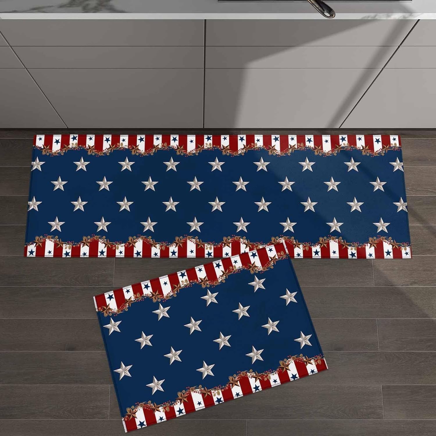 T&H XHome Alfombras y tapetes de cocina para el 4 de julio, Día de la Independencia, bandera de Estados Unidos azul y rojo, estrellas vintage con