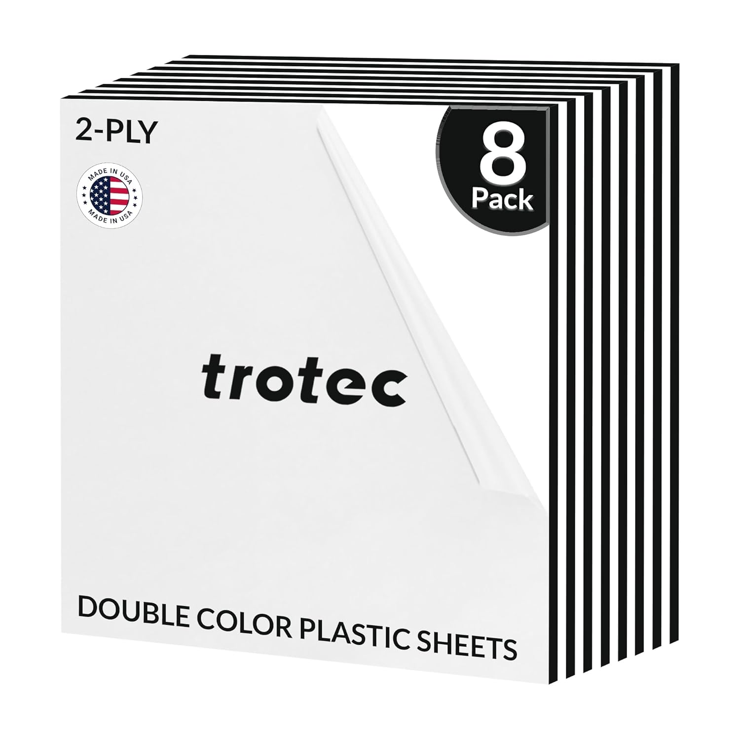 Trotec TroLase  12 x 12 x 116 pulgadas, 8 unidades, blanconegro, 2 capas, acrílico modificado, grabado láser, lámina de plástico de doble color,