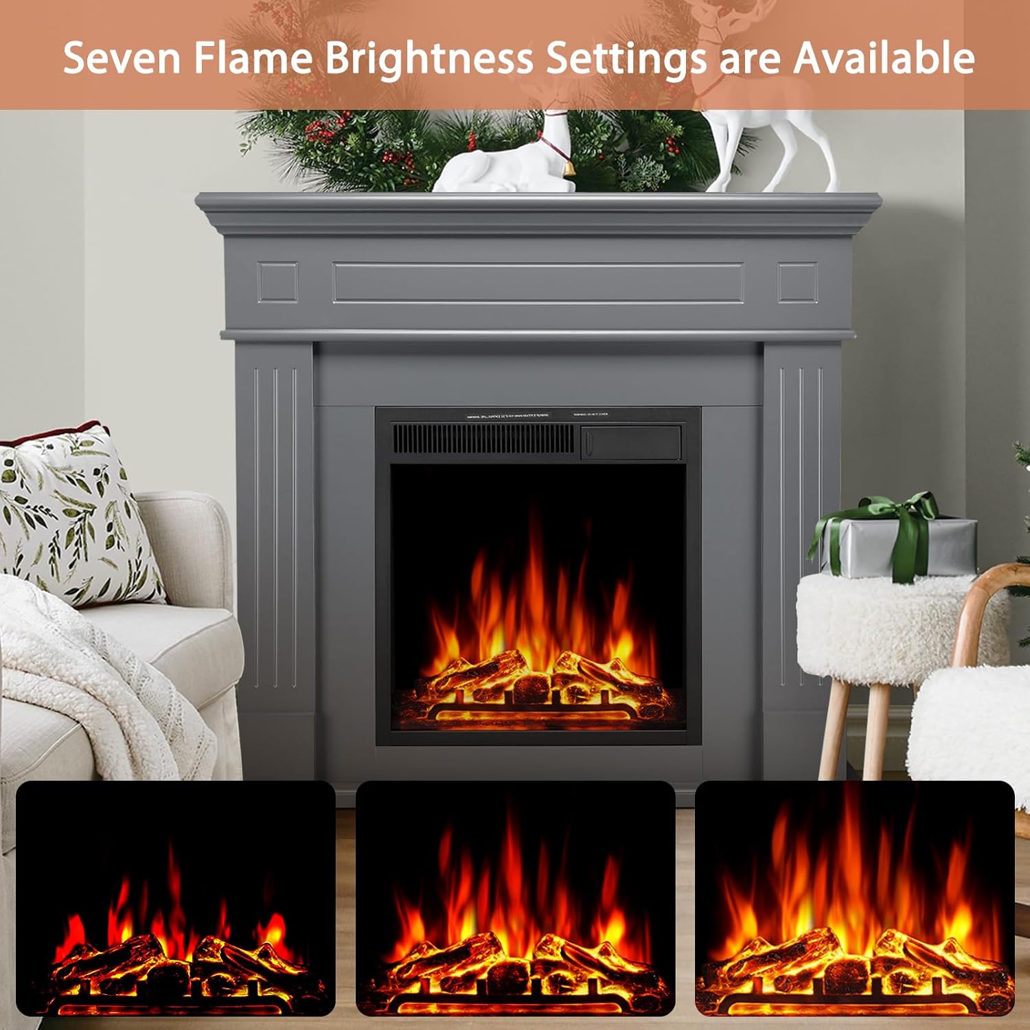 Xbeauty Chimenea eléctrica de 44 pulgadas con paquete de repisa, calentador de chimenea independiente con tronco y control remoto, 750-1500 W, (Gary)