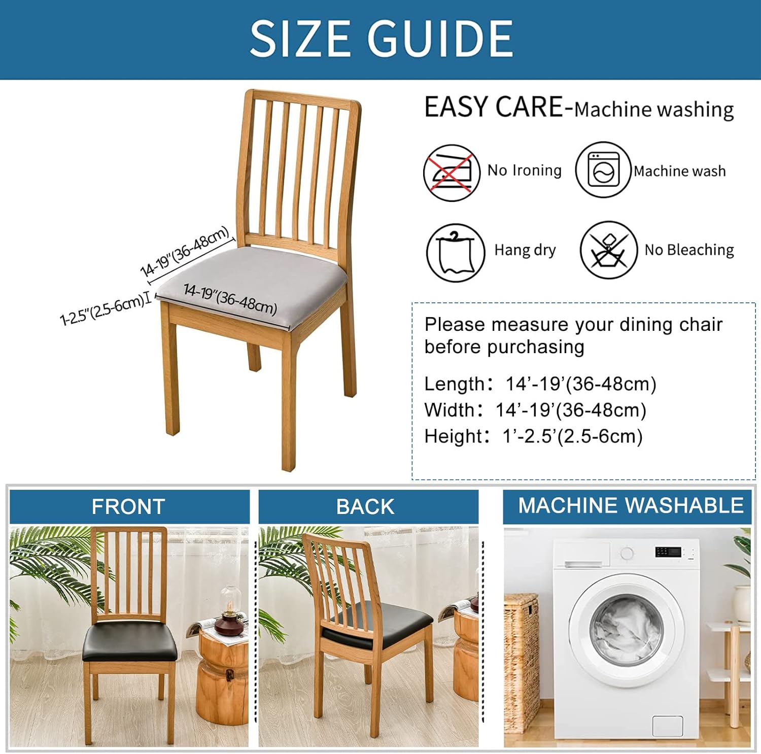 HAOYONG Juego de 6 fundas de asiento para silla, fundas impermeables de poliuretano para sillas de comedor, fundas de cojín impermeables para sillas