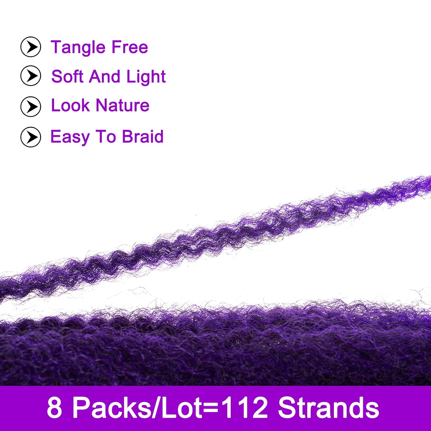 ZRQ 8 paquetes de cabello trenzado con rizos Marley Morados, 18 pulgadas, cabello afro rizado Marley Twists, cabello rizado suave (púrpura, 8