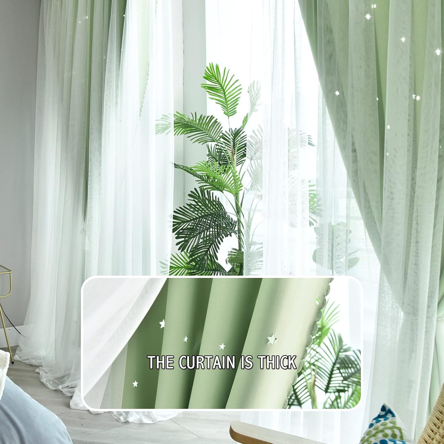 Jilron Cortinas opacas con estrellas huecas para habitaciones de niños, niñas, cortina corta de princesa para decoración de dormitorio de hija,