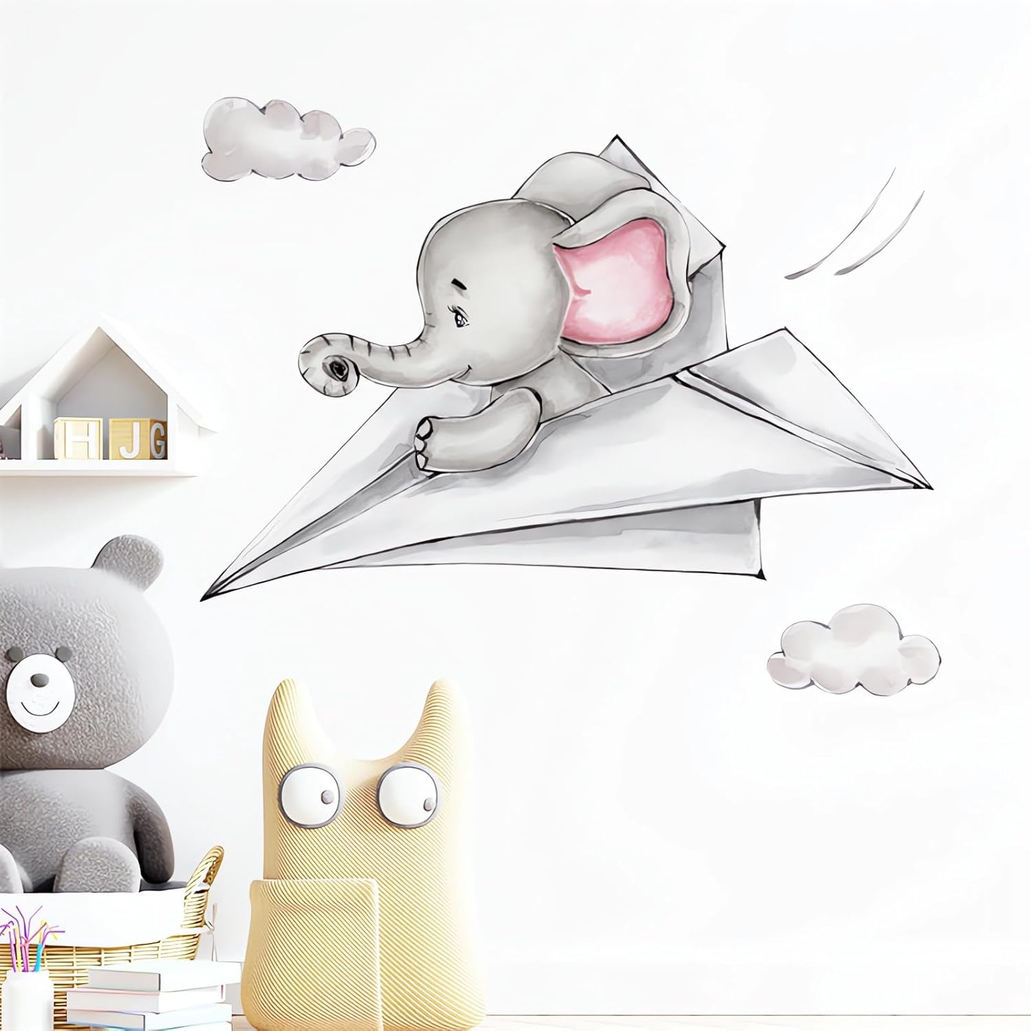 Calcomanías de pared de papel de elefante para bebé, diseño de animales de dibujos animados de sacinora DIY, vinilo extraíble para despegar y pegar