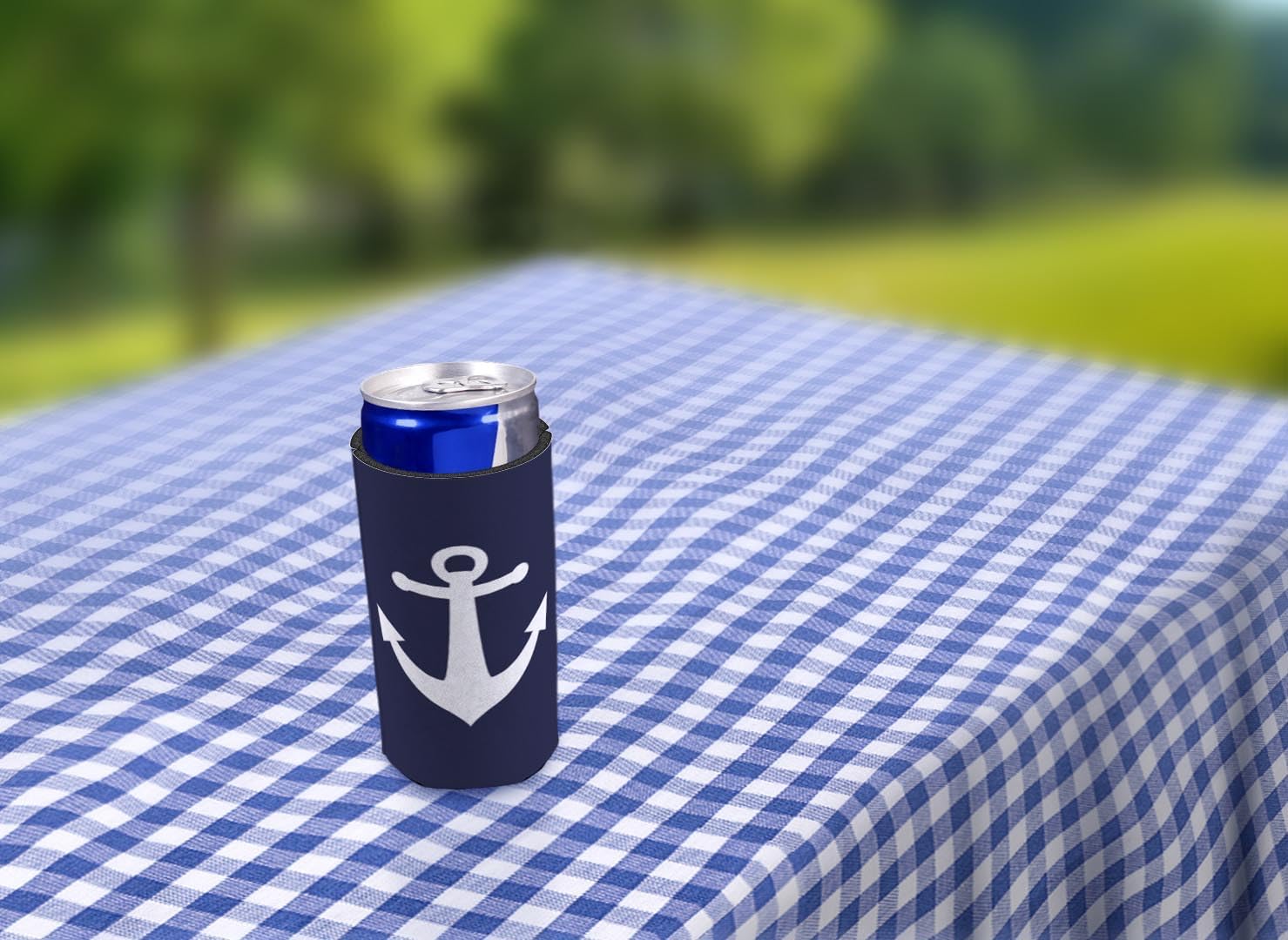 Regalos de capitán de barco para hombre, diseño clásico de ancla náutica azul marino, paquete de 6 fundas ultradelgadas para beber latas
