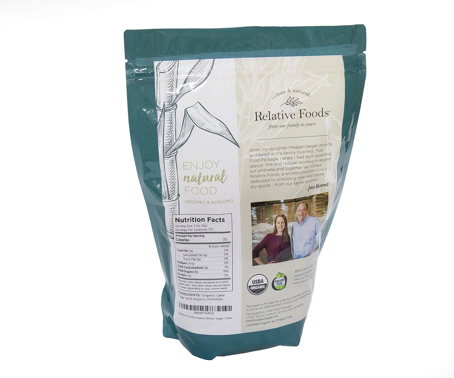 Relative Foods Bolsa resellable de azúcar moreno orgánico de 3 libras. Empaquetada en nuestra instalación sin alérgenos, sin gluten. Certificado sin
