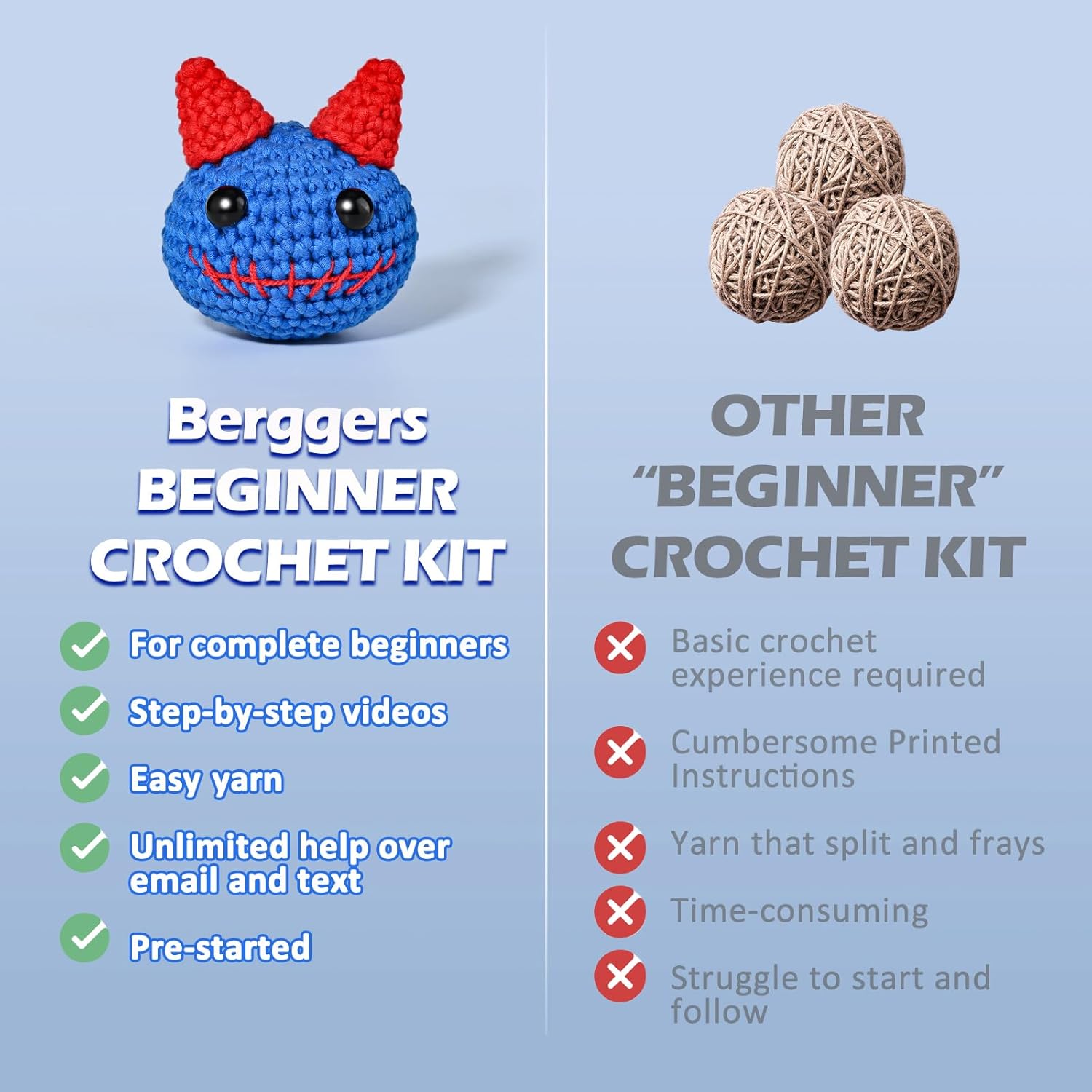Berggers Kit de ganchillo para principiantes, adultos y niños, decoración de Halloween, kit de tejido Amigurumi con tutoriales en video paso a paso,
