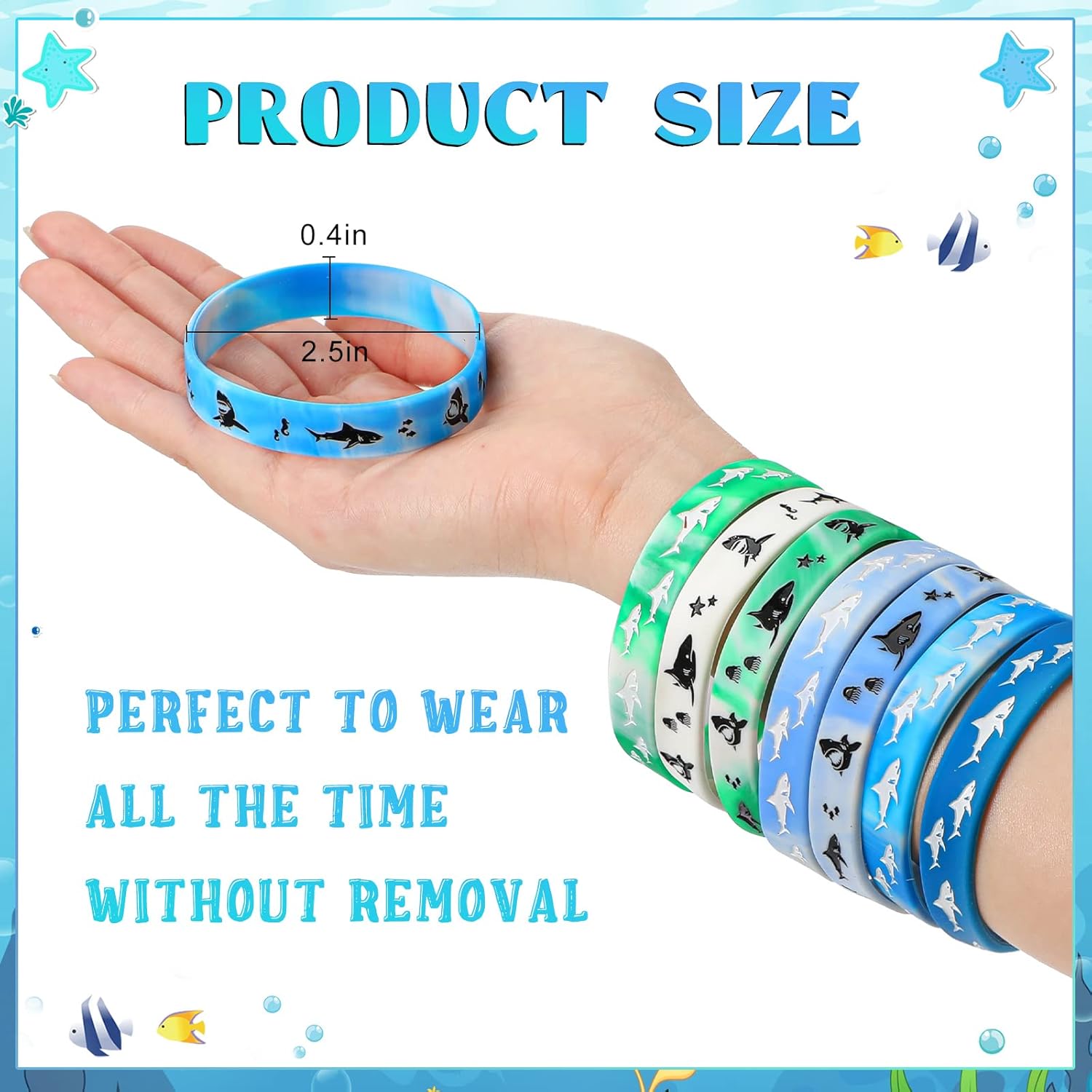 48 pulseras de tiburón para fiestas de cumpleaños de tiburón, pulseras de silicona de tiburón para fiestas temáticas de tiburones, fiestas de océano
