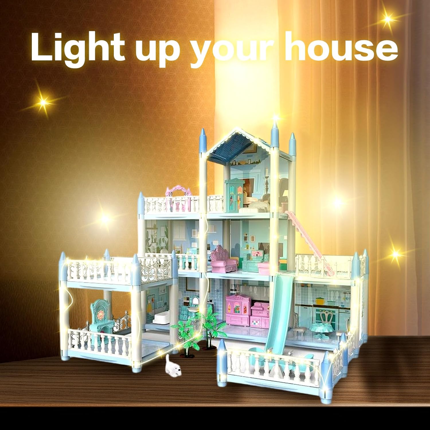 NoTagCat Casa de muñecas para niños, casa de muñecas para niñas, casa de ensueño de princesa con 2 muñecas y accesorios de muebles, regalos de casa