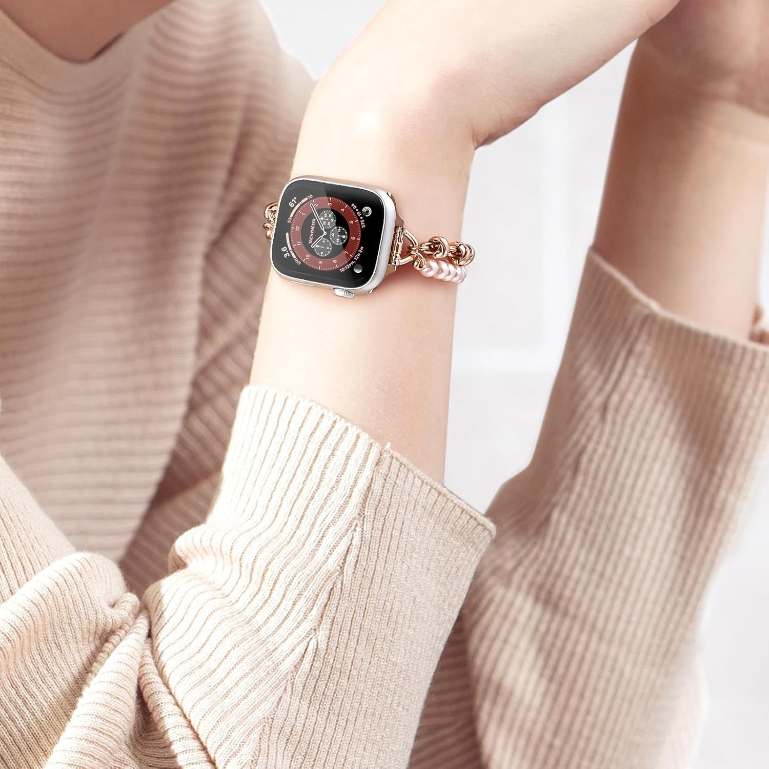 Correa de lujo con cuentas para Apple Watch Band de 1.496 in, 1.575 in, 1.614 in, 1.654 in, 1.772 in, 1.772 in para mujer, correa de repuesto