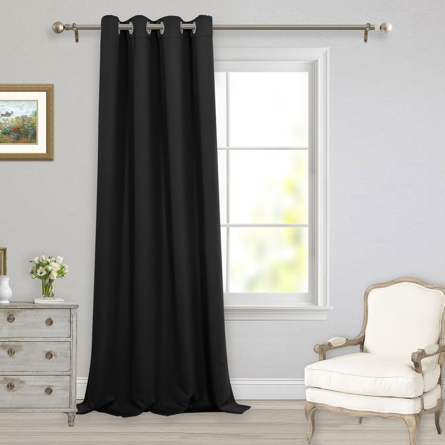 MYSKY HOME – Cortina opaca para dormitorio, con ojales, increíble tejido triple y aislamiento térmico, 1 panel de cortina de 132 x 241 cm, negro