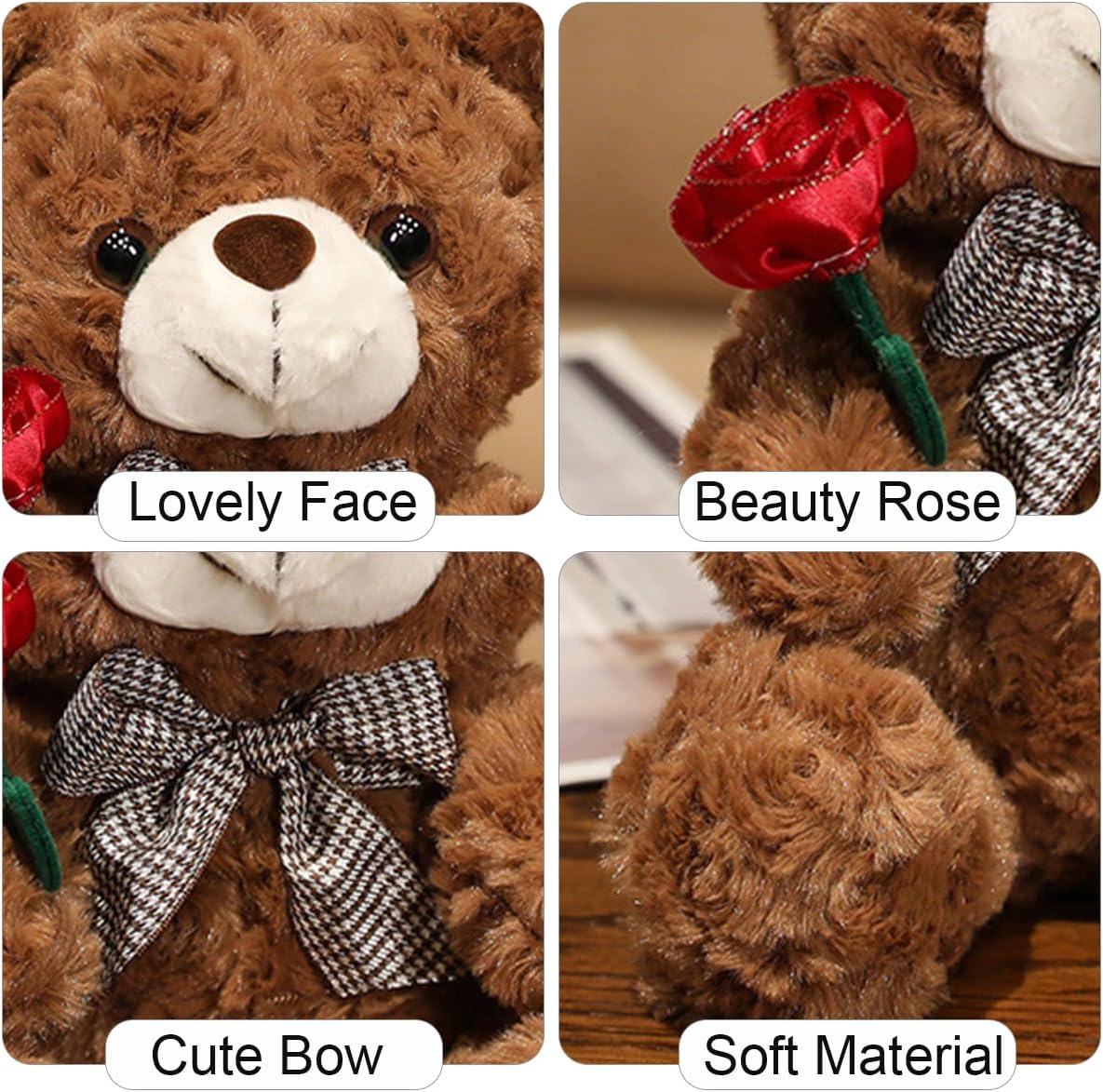 Evlooe Oso de peluche para el día de San Valentín, lindo oso de peluche de 9.8 pulgadas con rosa, suave, pequeño, regalo para novia novio (marrón)