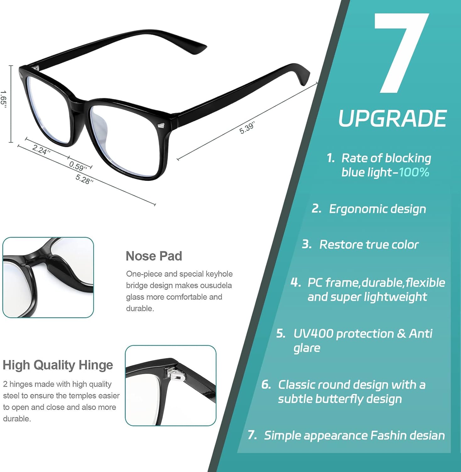 Lentes de bloqueo de luz azul para mujeres y hombres, anteojos falsos de lectura para juegos, computadora, TV, lentes transparentes (paquete de 5)