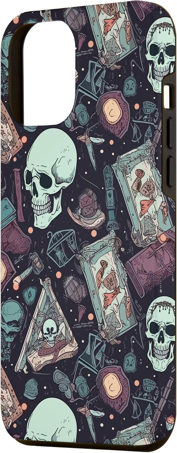 iPhone 13 Pro Max Eerie Tarot Tarjetas y Cristales Patrón Scary Cute Halloween Case