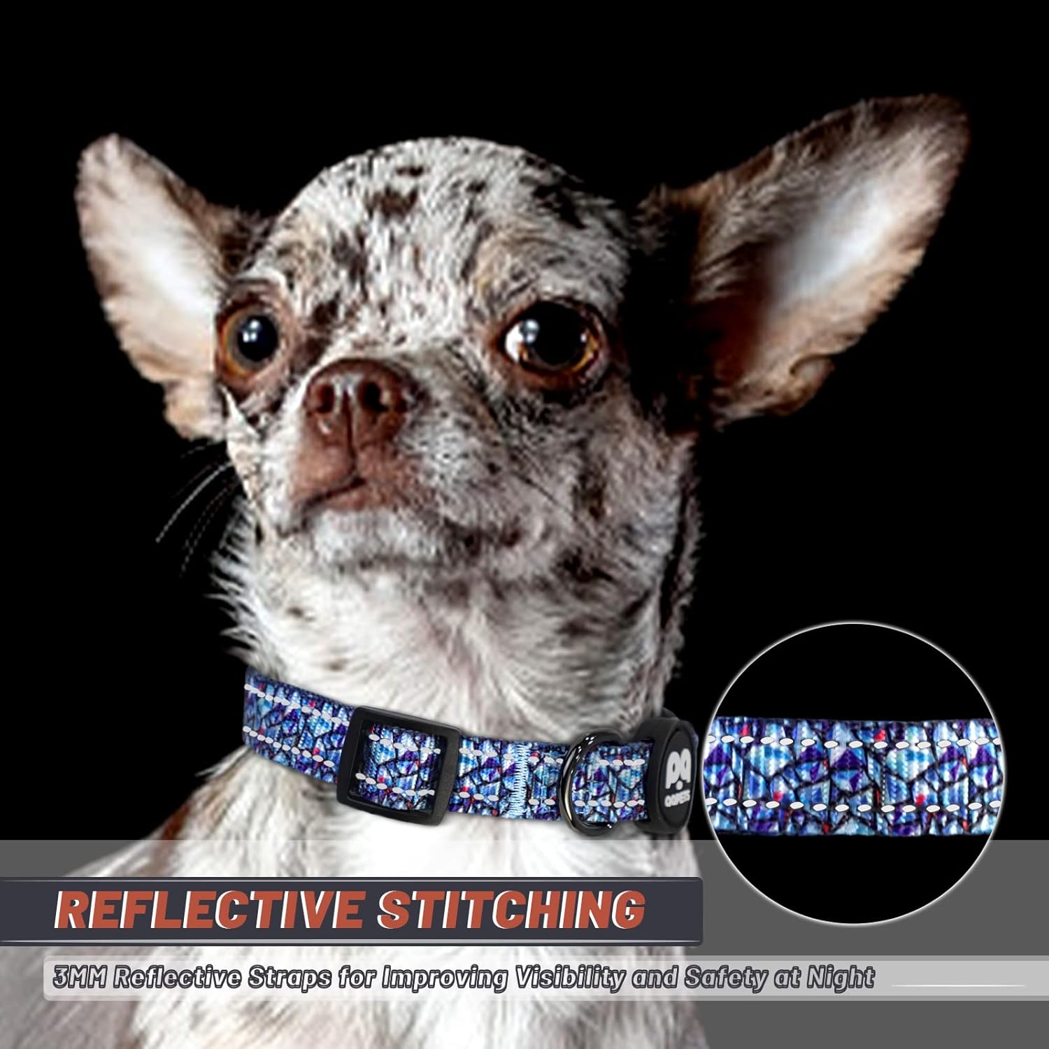 QQPETS Collar reflectante para perro estampado de nailon suave, bonito patrón ajustable para hembras y machos, cachorros, extra pequeño, mediano y
